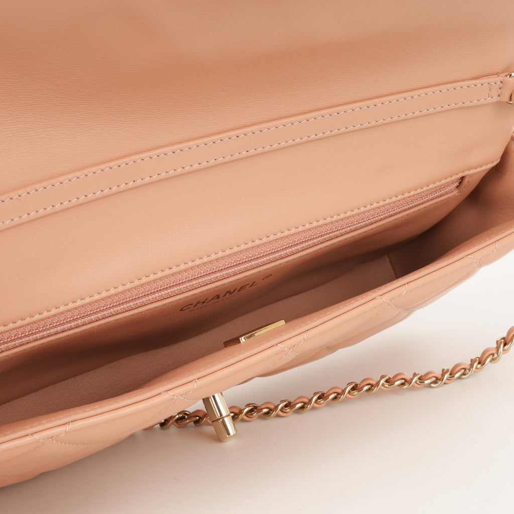 Chanel Pearl East West Flap Bag - Peach Lambskin | Champagne Gold Hardware