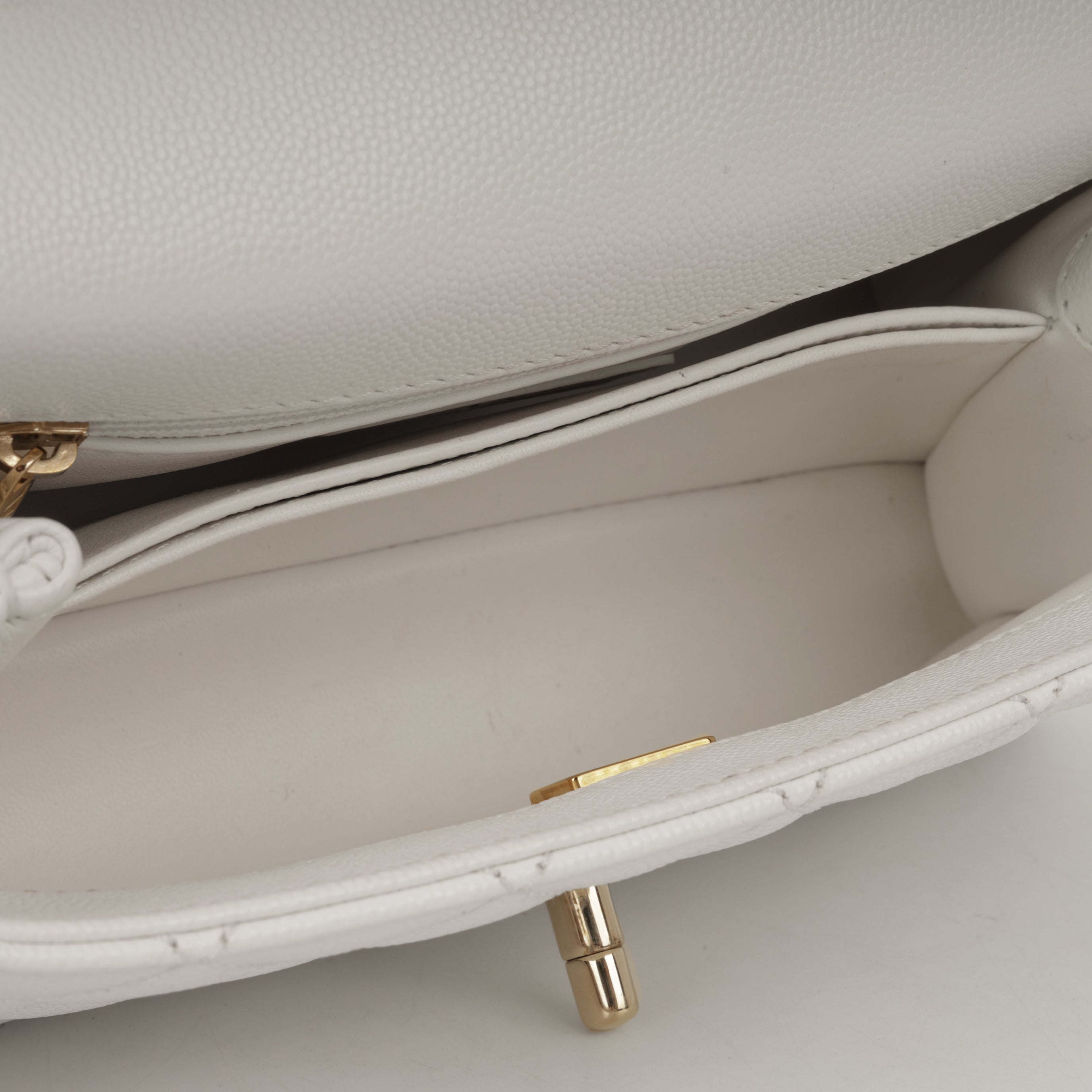 Chanel Small Coco Handle - White Caviar | Champagne Gold Hardware