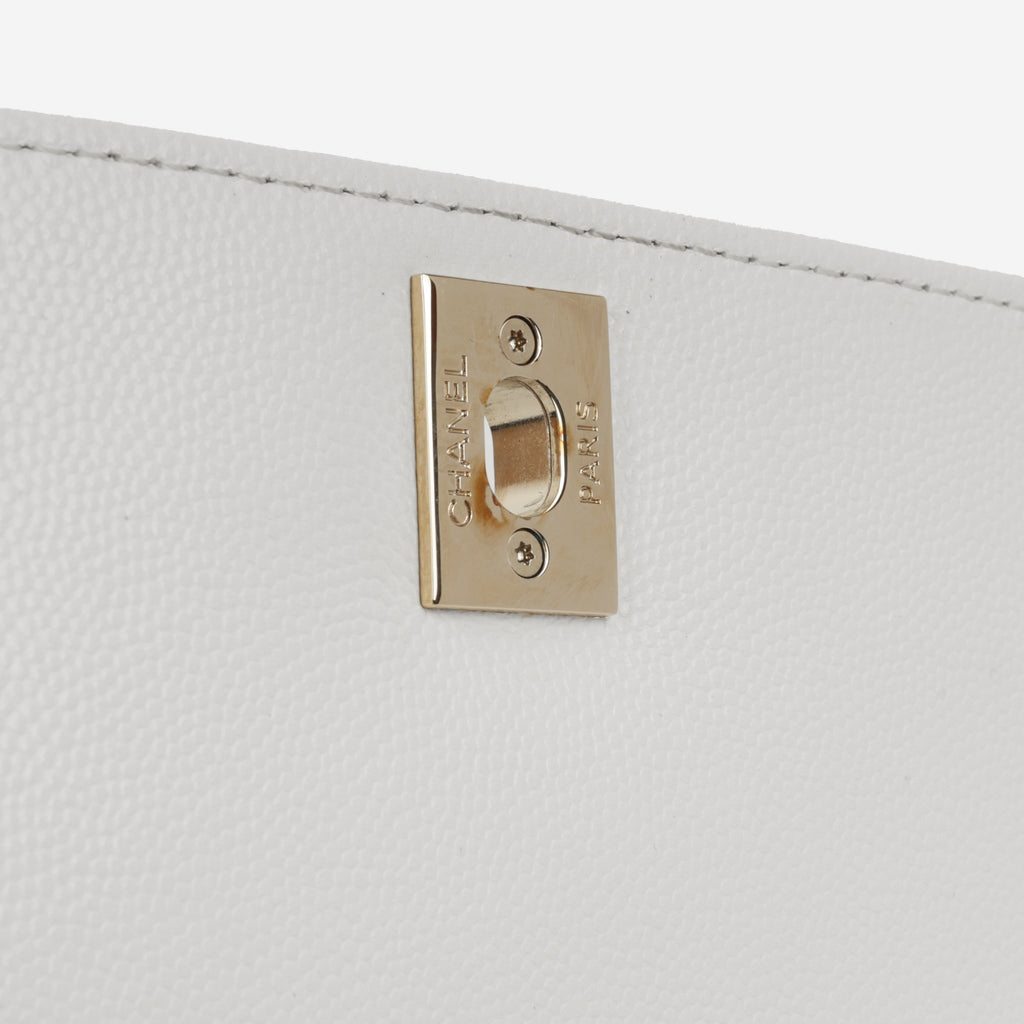 Chanel Small Coco Handle - White Caviar | Champagne Gold Hardware
