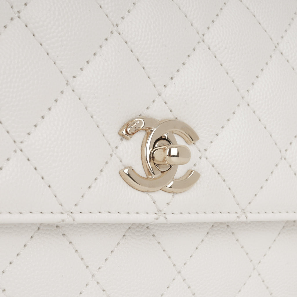 Chanel Small Coco Handle - White Caviar | Champagne Gold Hardware