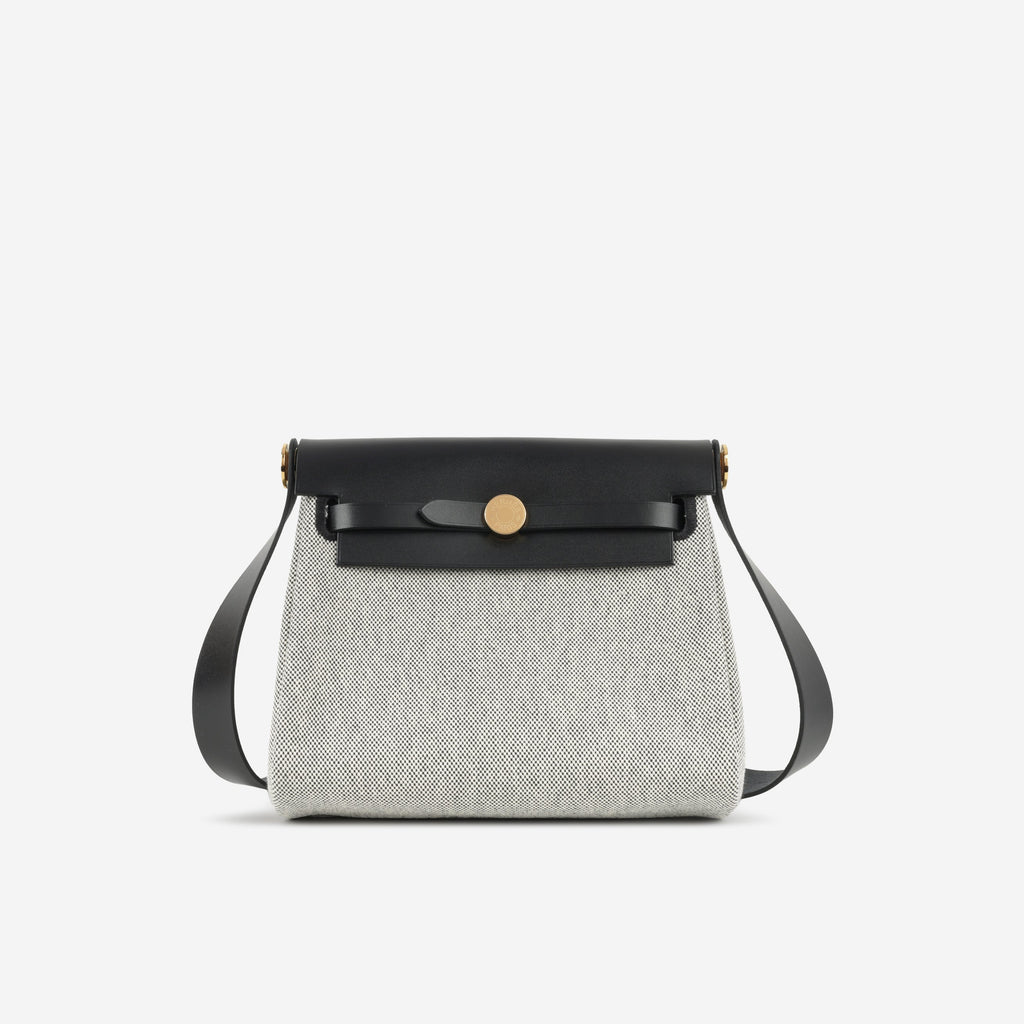 Hermès Mini Herbag 20 - Noir / Ecru Quadrille / Noir Hunter | Gold Hardware