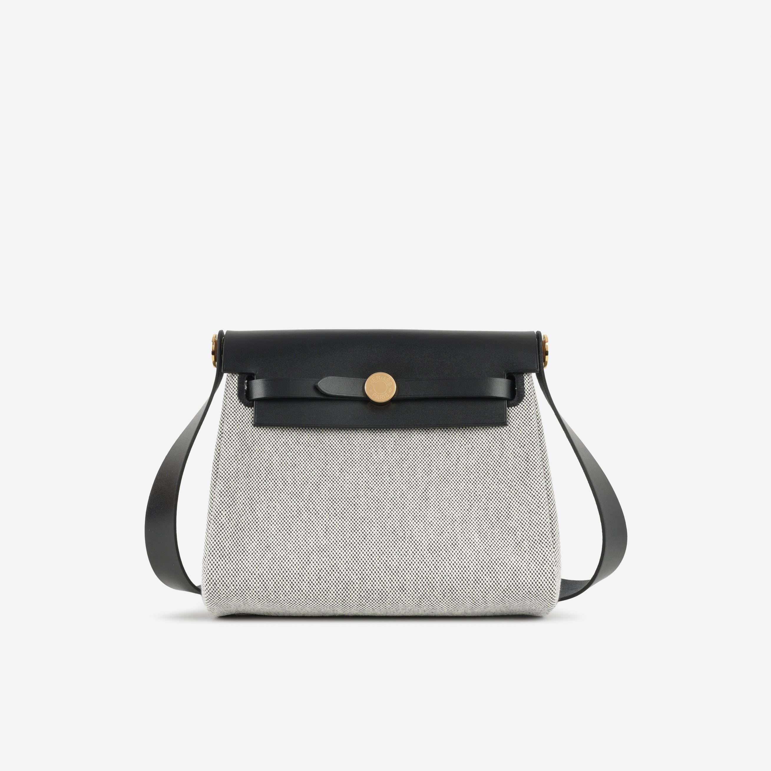 Hermès Mini Herbag 20 - Noir / Ecru Quadrille / Noir Hunter | Gold Hardware