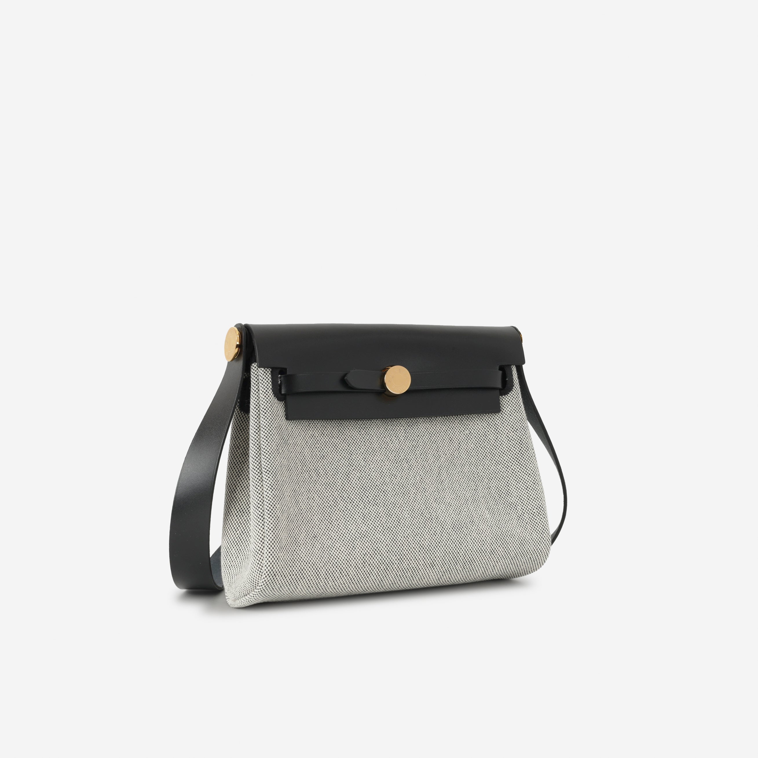 Hermès Mini Herbag 20 - Noir / Ecru Quadrille / Noir Hunter | Gold Hardware