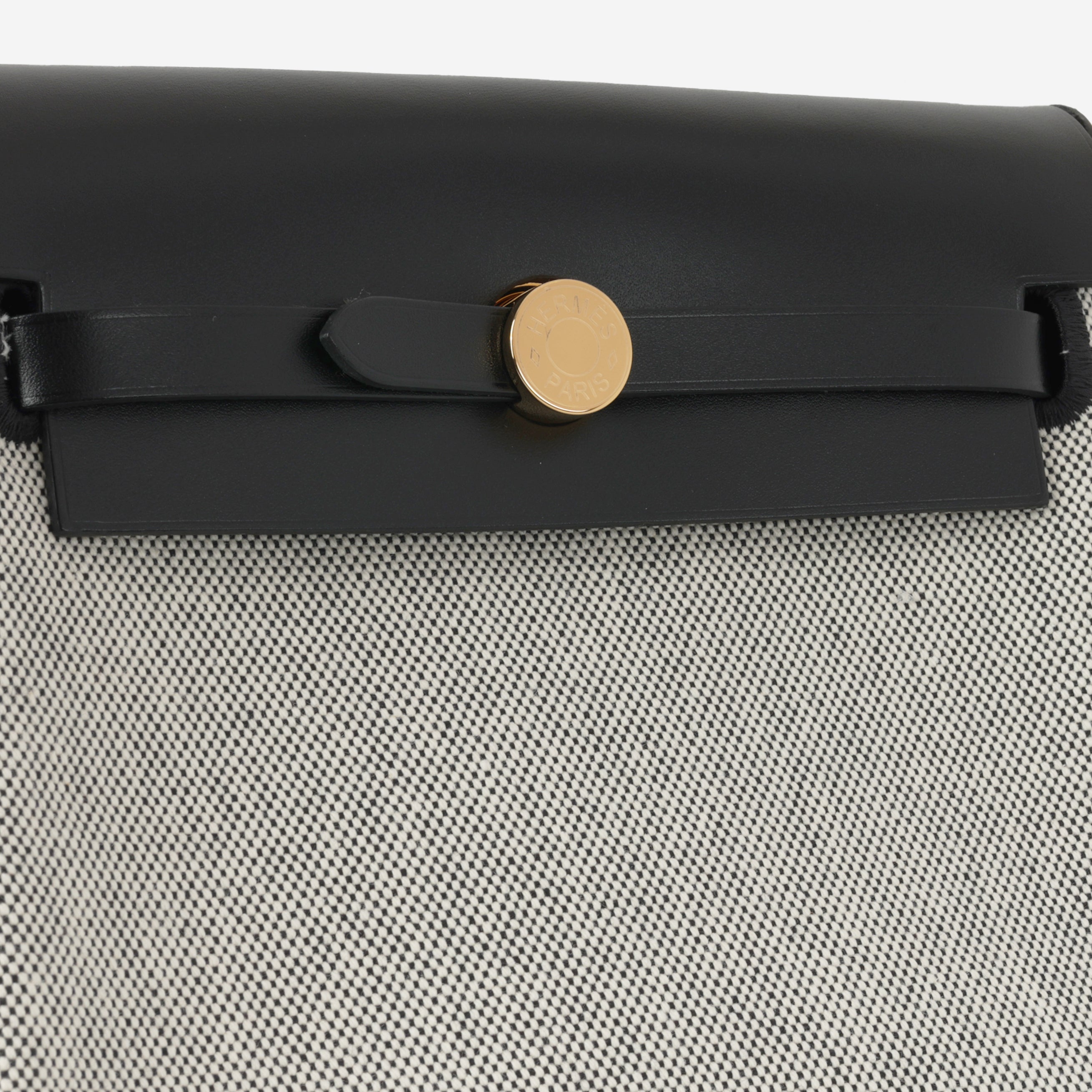 Hermès Mini Herbag 20 - Noir / Ecru Quadrille / Noir Hunter | Gold Hardware