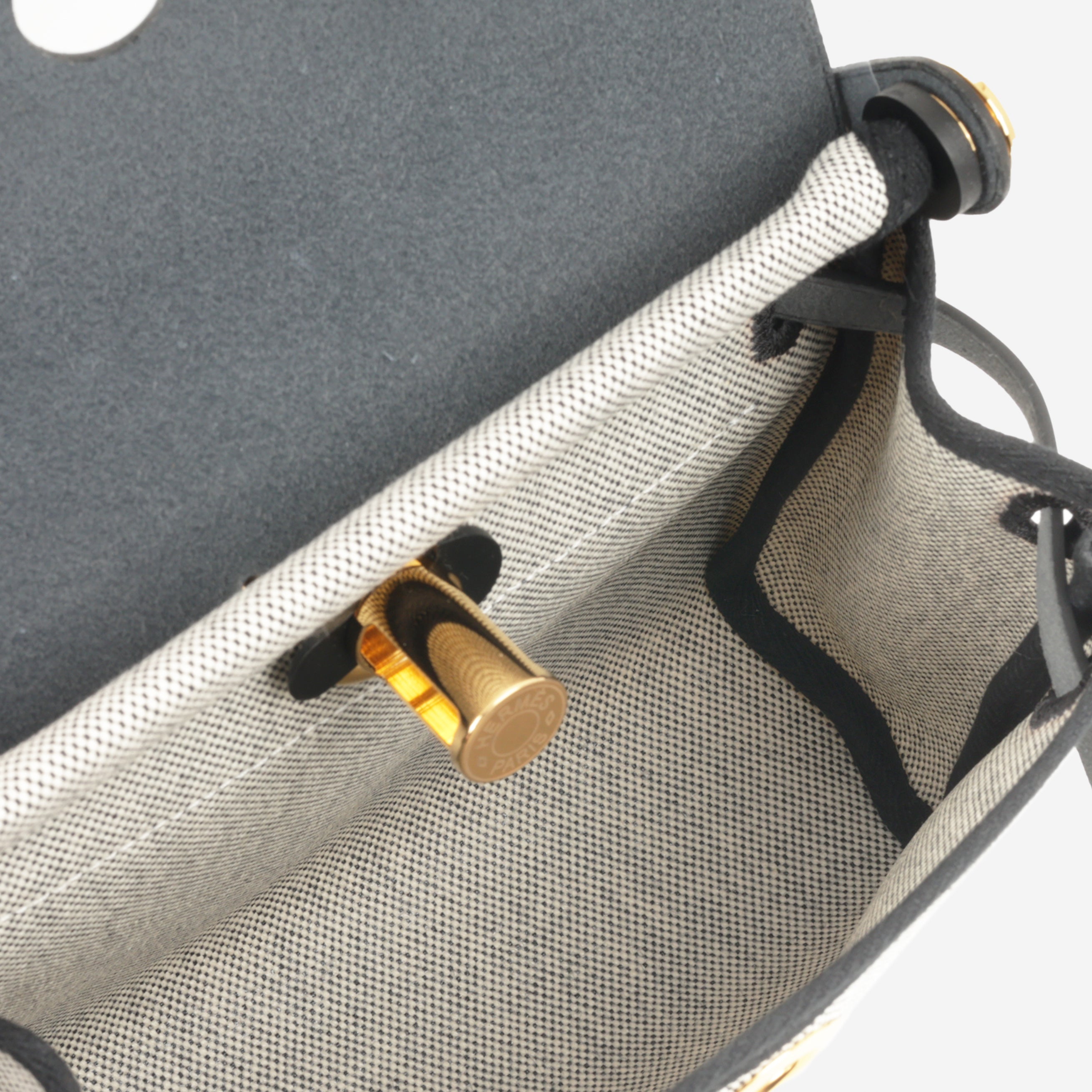 Hermès Mini Herbag 20 - Noir / Ecru Quadrille / Noir Hunter | Gold Hardware