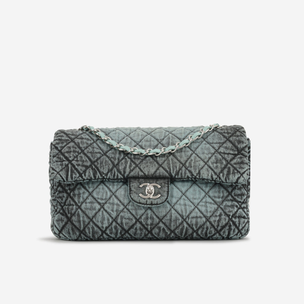 20c Seasonal Jumbo Flap - Teal / Black Denimpression  | Silver Hardware