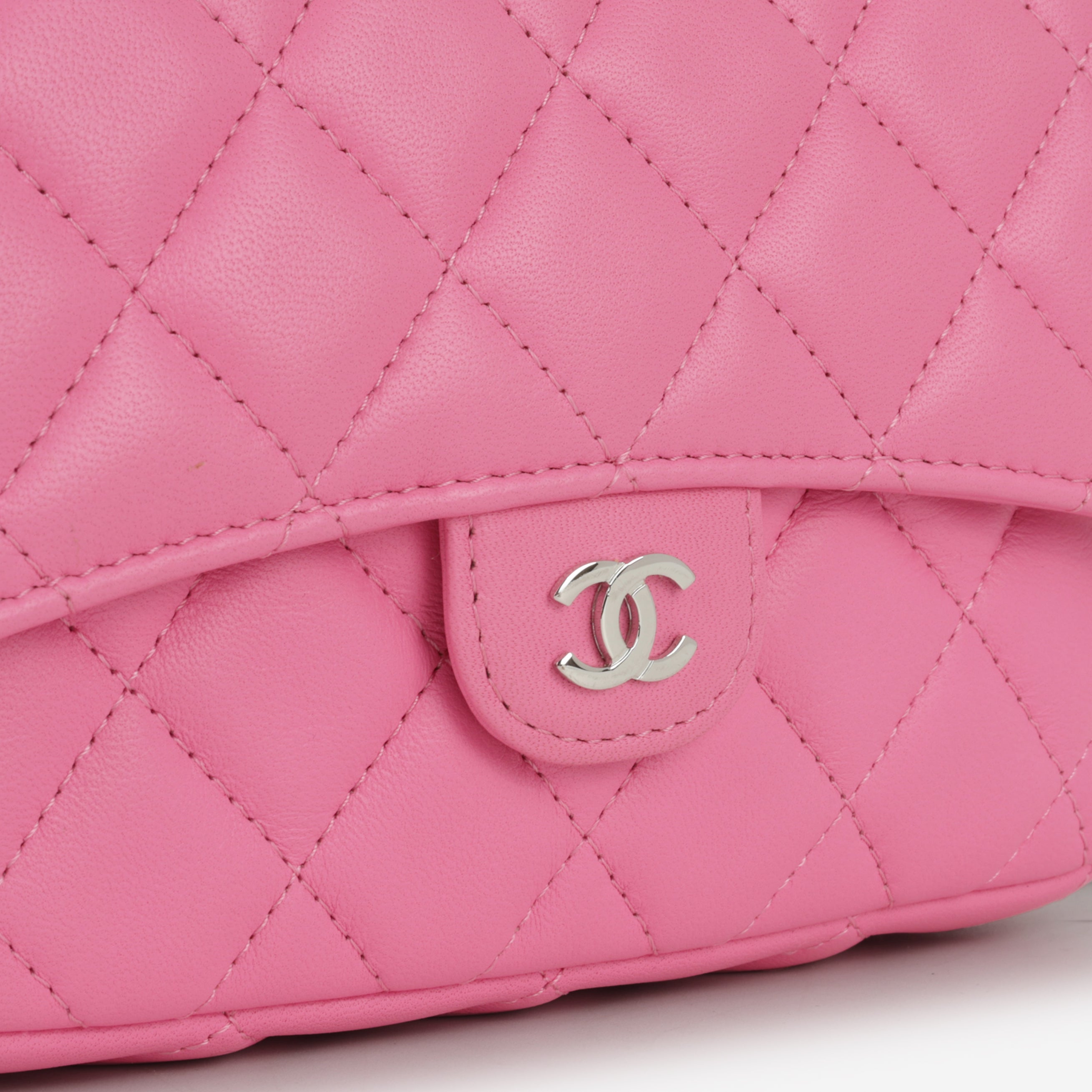 Chanel CC Phone Holder - Hot Pink Lambskin | Silver Hardware