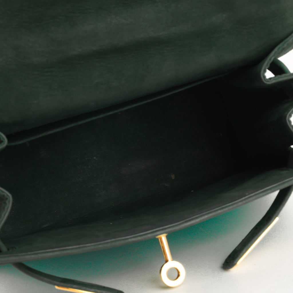 Hermès Vintage Kelly 20 - Malachite Satin/Vert Fonce Veau Velours | Gold Hardware