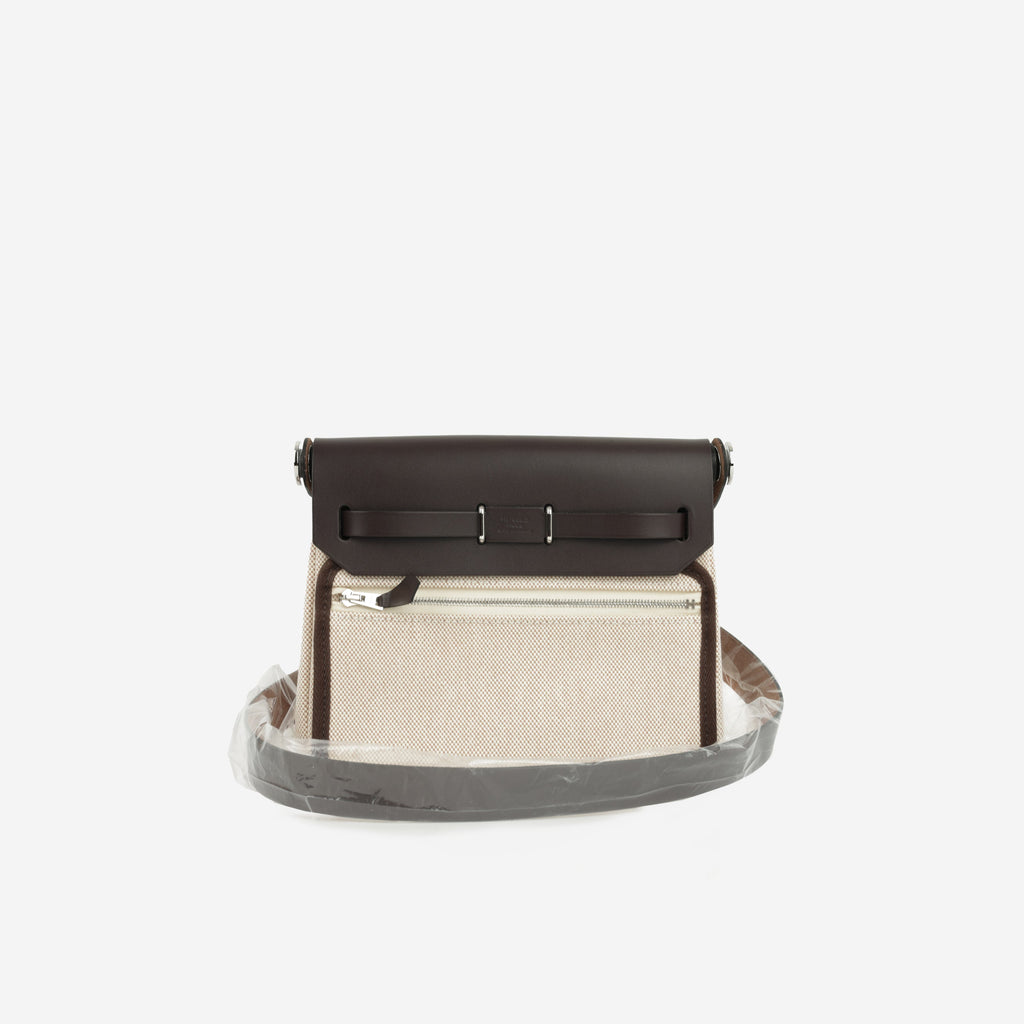 Hermès Mini Herbag 20 - Ecru Toile / Ebene Hunter | Palladium Hardware