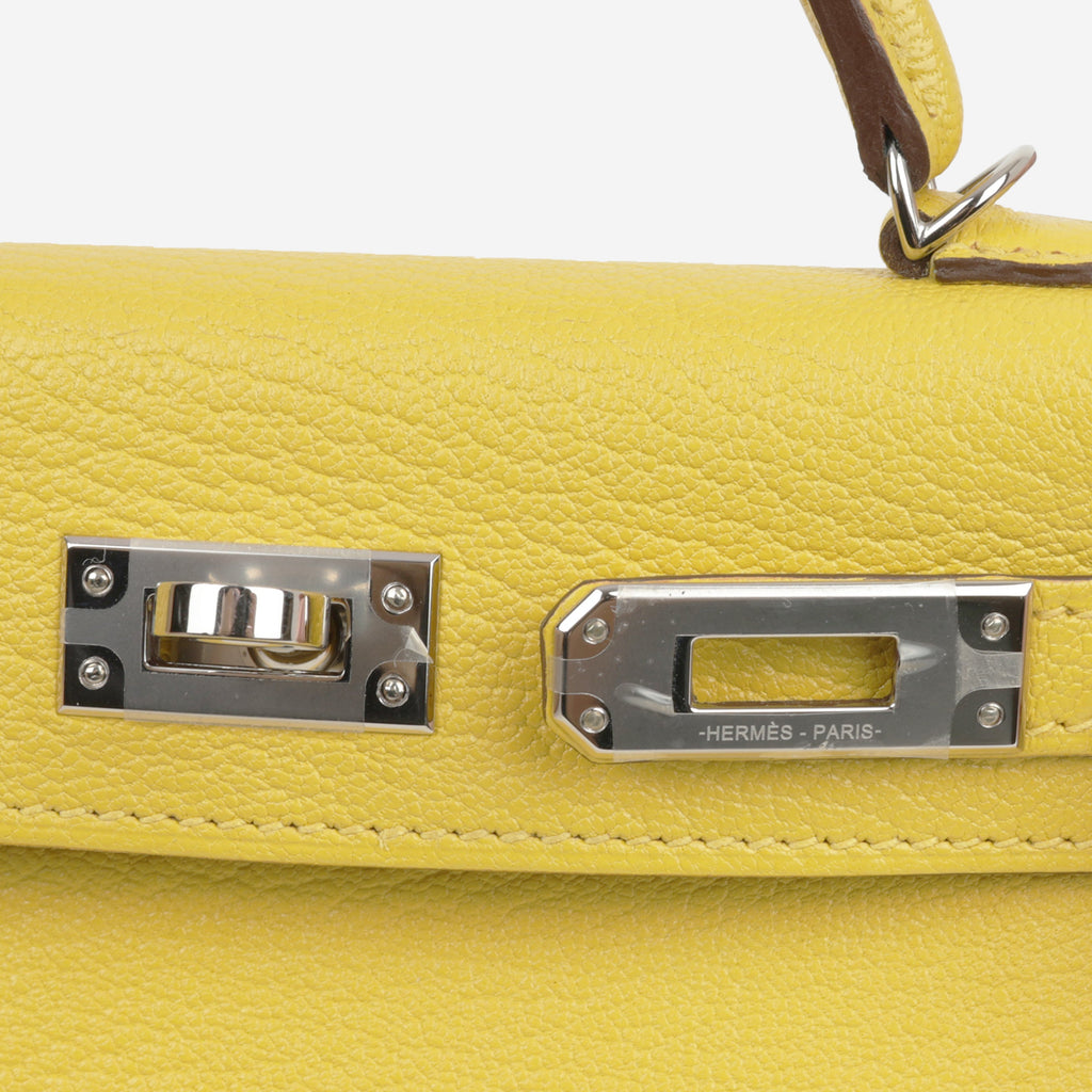Hermès Verso Mini Kelly - Jaune De Naples Chevron Mysore / Beton Interior | Palladium Hardware