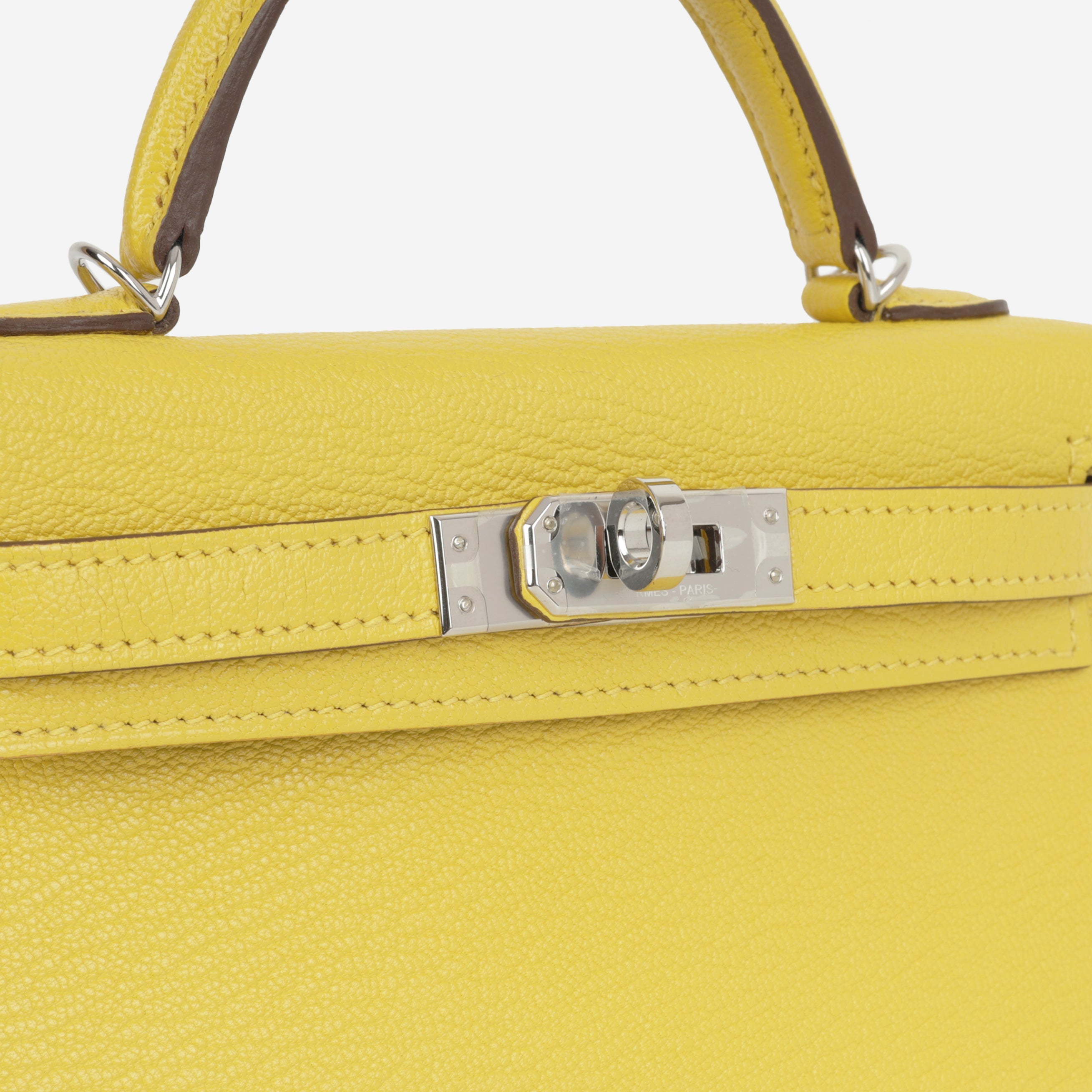 Hermès Verso Mini Kelly - Jaune De Naples Chevron Mysore / Beton Interior | Palladium Hardware