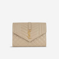 Saint Laurent  Envelope Quilted Clutch - Beige Grained Calfskin | Gold Hardware
