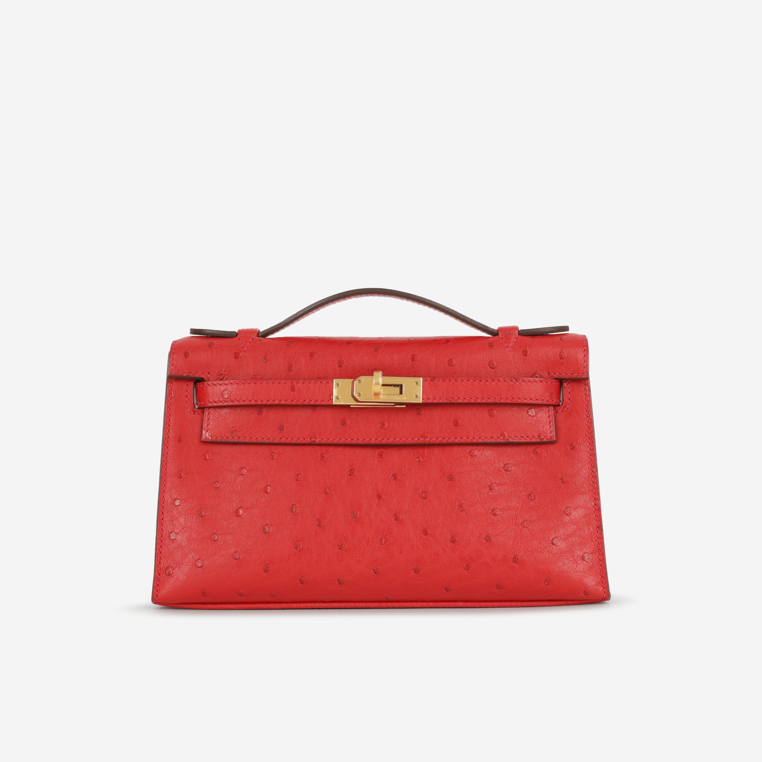 Hermès Kelly Pochette - Rouge Vif Ostrich | Gold Hardware