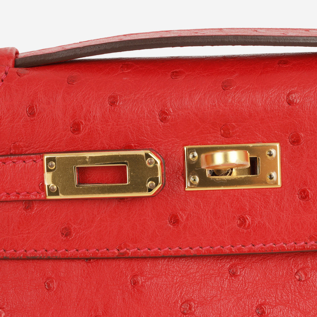 Hermès Kelly Pochette - Rouge Vif Ostrich | Gold Hardware