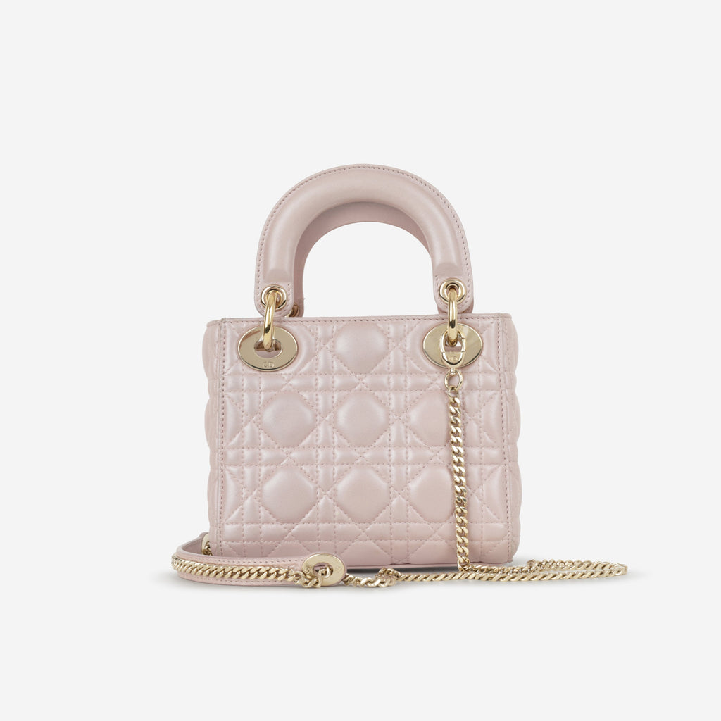 Dior Mini Lady Dior - Pearlescent Pink Lambskin | Champagne Gold Hardware