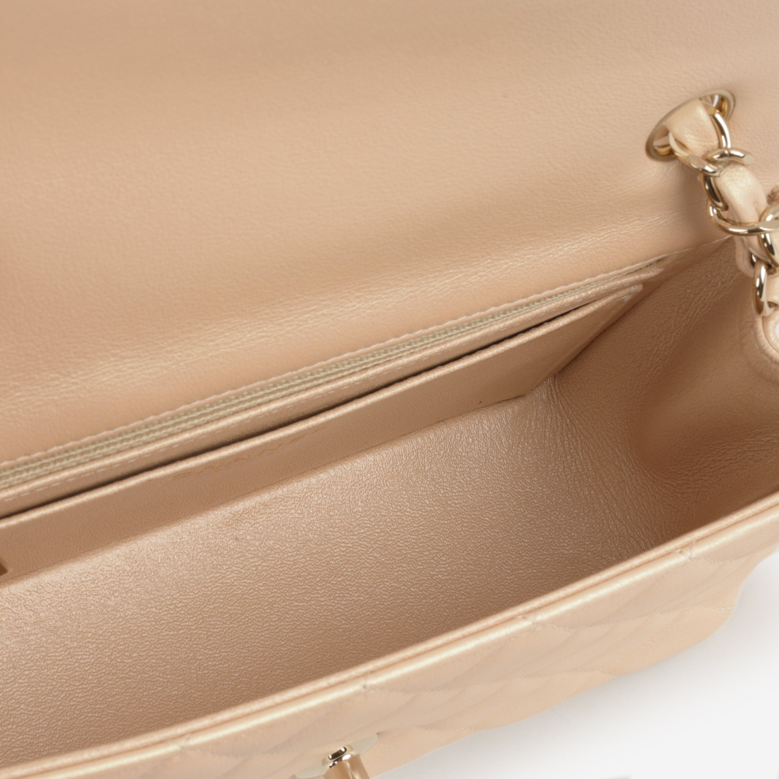 Chanel Mini Rectangular - Pearlescent Beige Lambskin | Champagne Gold Hardware