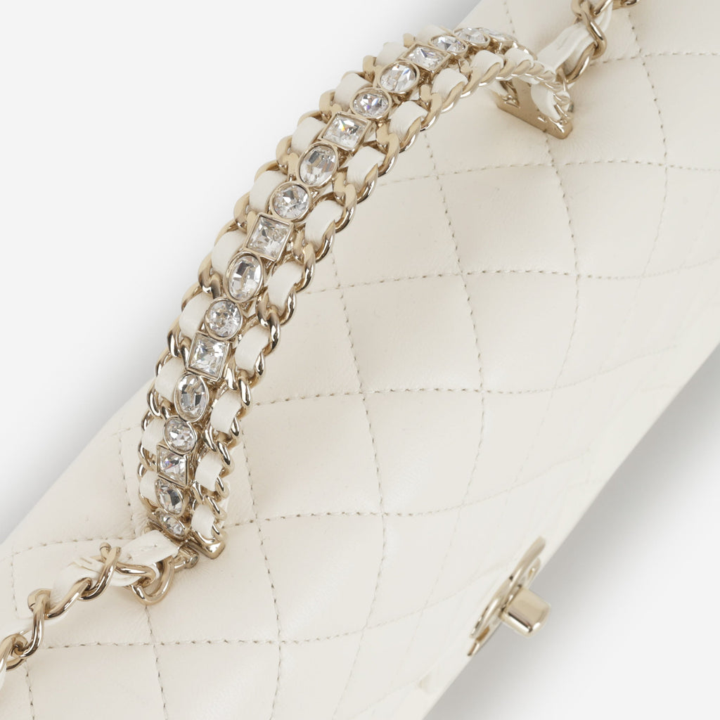 Chanel Mini Top Handle Flap with Strass - Ivory Lambskin  | Champagne Gold Hardware