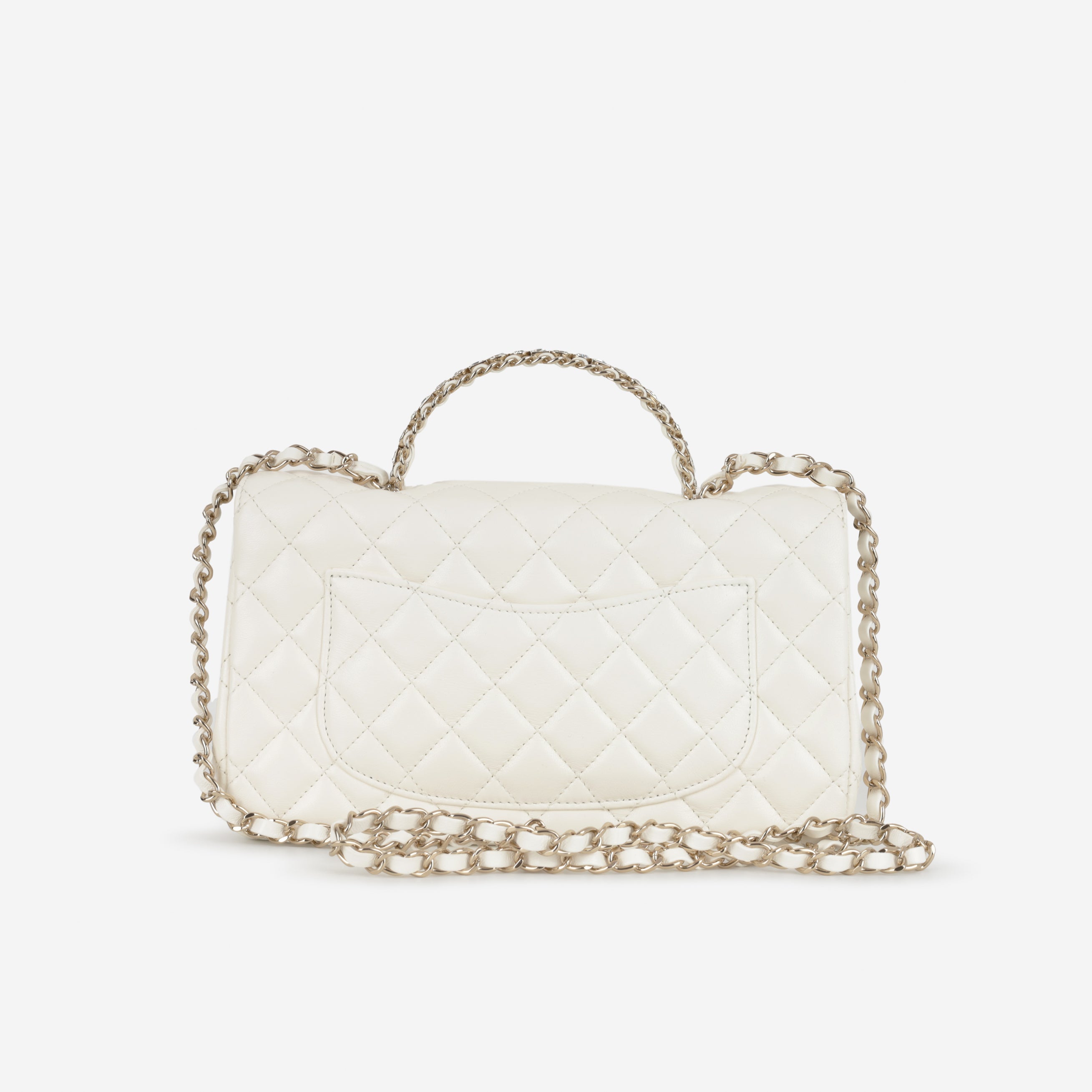 Chanel Mini Top Handle Flap with Strass - Ivory Lambskin  | Champagne Gold Hardware