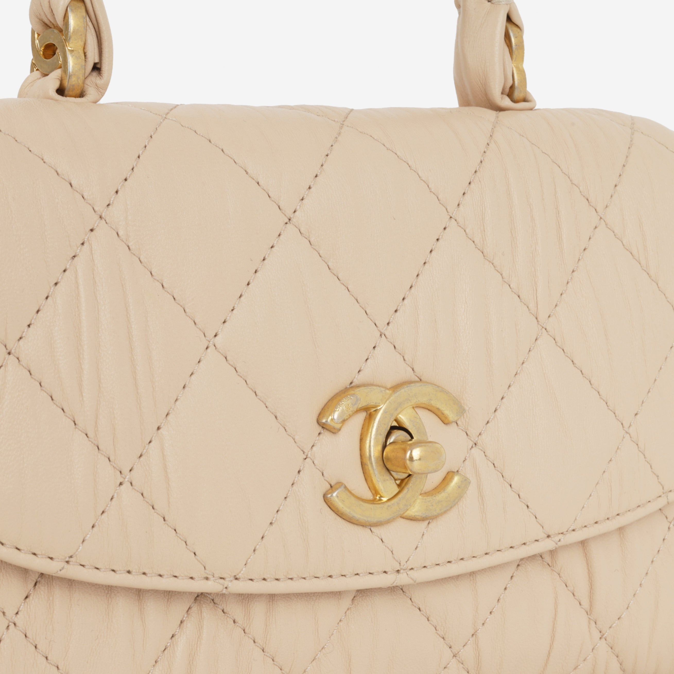 Chanel CC Link Top Handle - Beige Lambskin | Gold Hardware