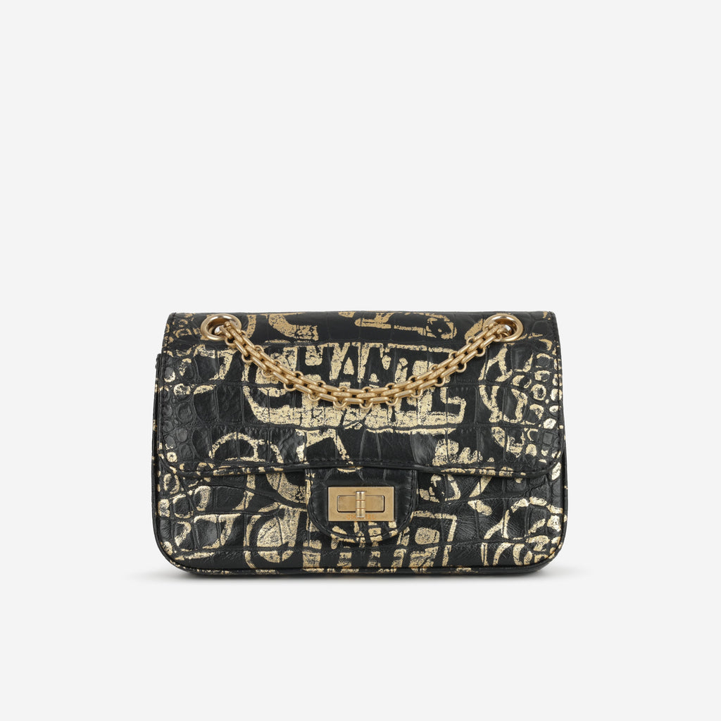 Chanel Mini 2.55 Reissue 224 - Graffiti Croc Embossed | Gold Hardware