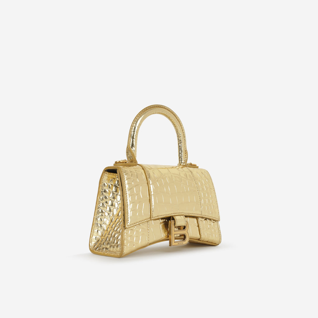 Balenciaga XS Hourglass - Gold Croc Embossed Calfskin | Gold Hardware