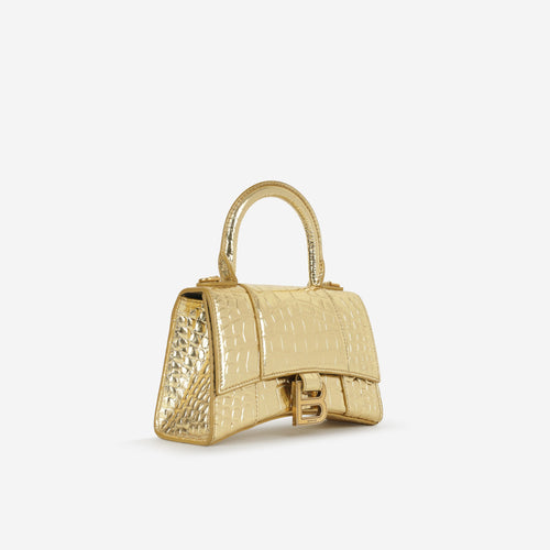 Balenciaga XS Hourglass - Gold Croc Embossed Calfskin | Gold Hardware