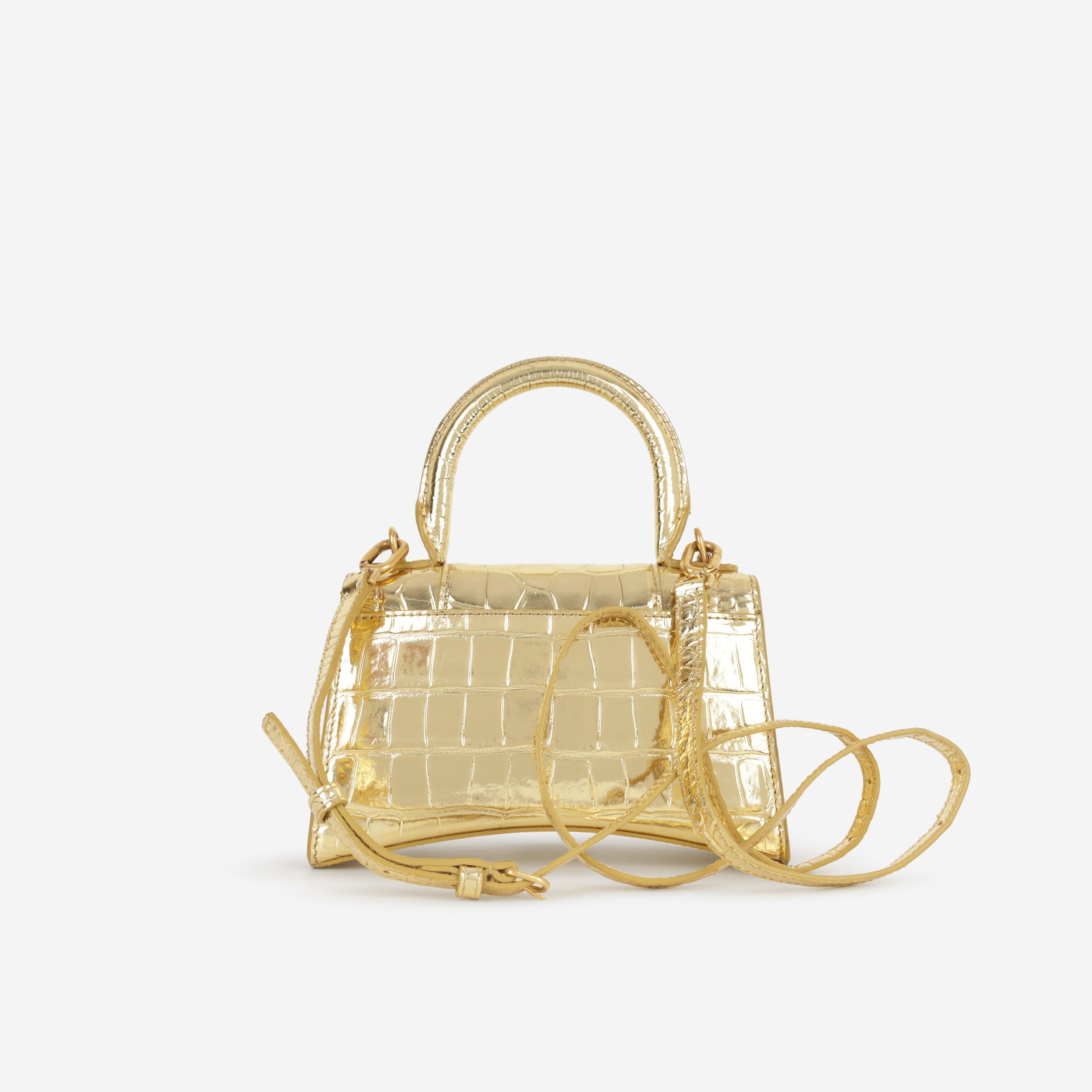 Balenciaga XS Hourglass - Gold Croc Embossed Calfskin | Gold Hardware