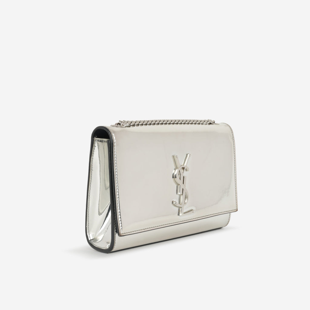 Saint Laurent Small Kate - Silver Patent Calfskin | Silver Hardware