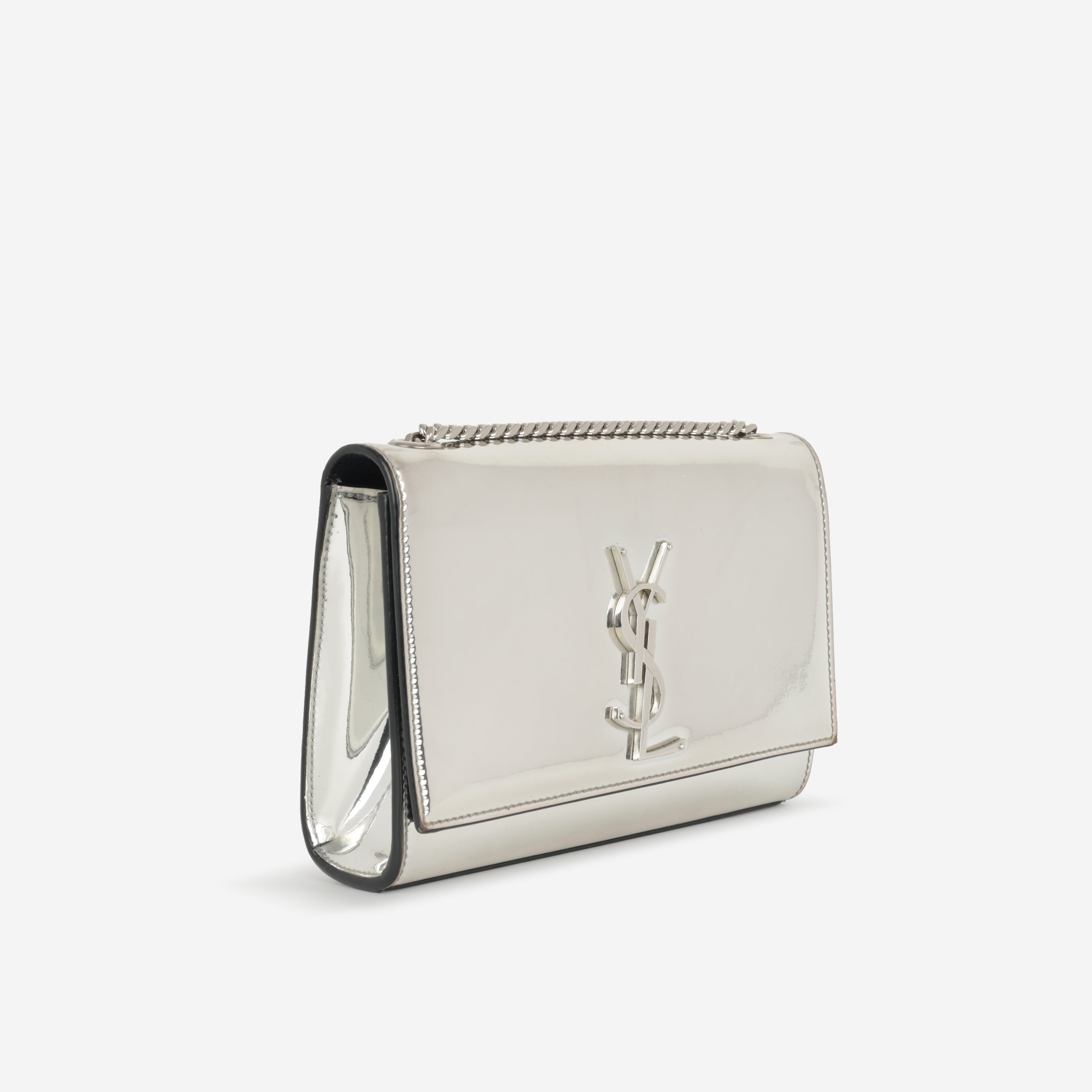 Saint Laurent Small Kate - Silver Patent Calfskin | Silver Hardware
