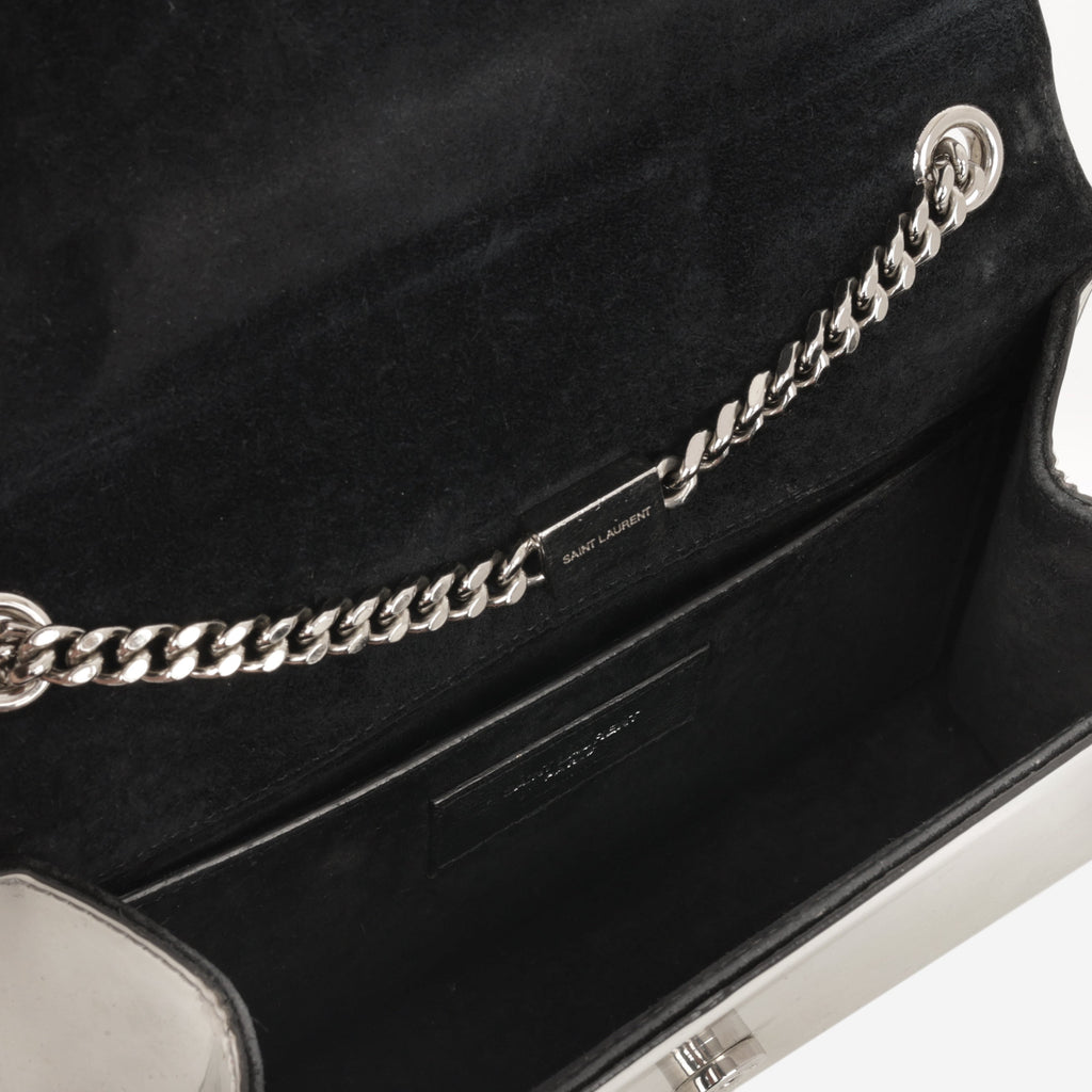 Saint Laurent Small Kate - Silver Patent Calfskin | Silver Hardware
