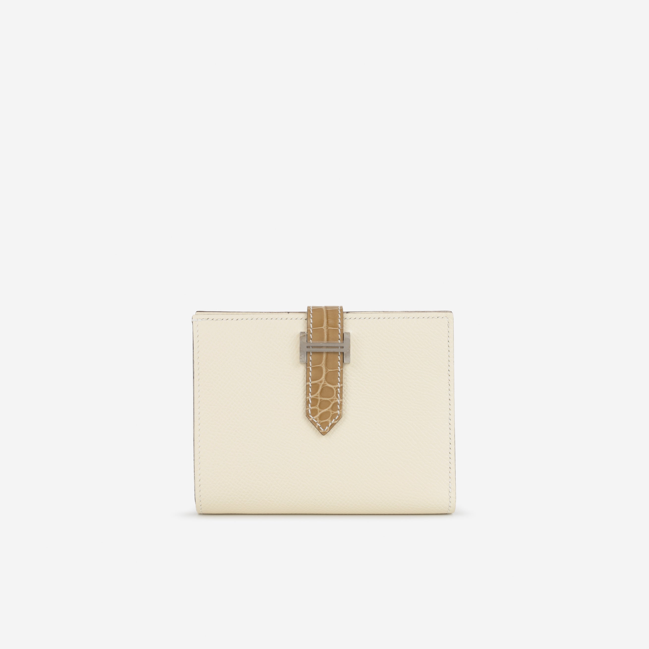 Hermès Bearn Compact Wallet - Nata Epsom / Beige Sable Alligator | Palladium Hardware