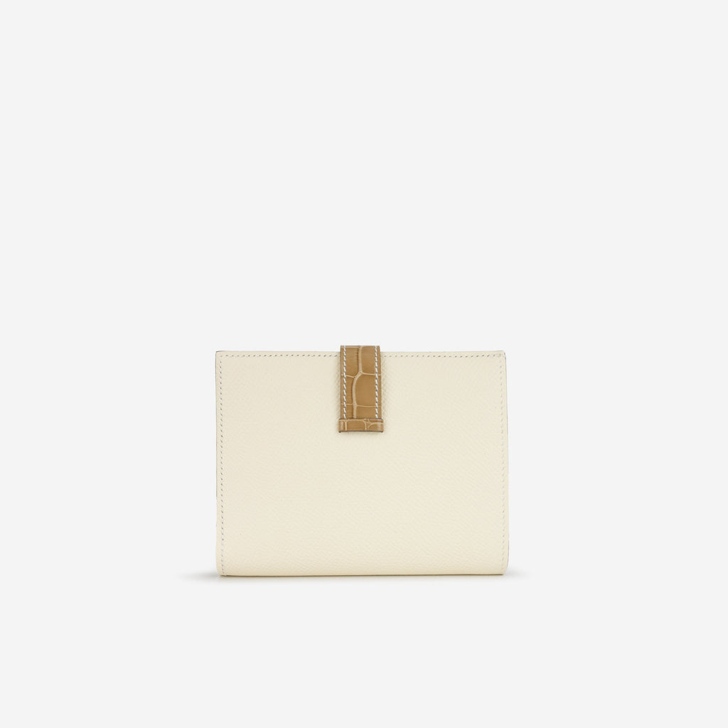 Hermès Bearn Compact Wallet - Nata Epsom / Beige Sable Alligator | Palladium Hardware