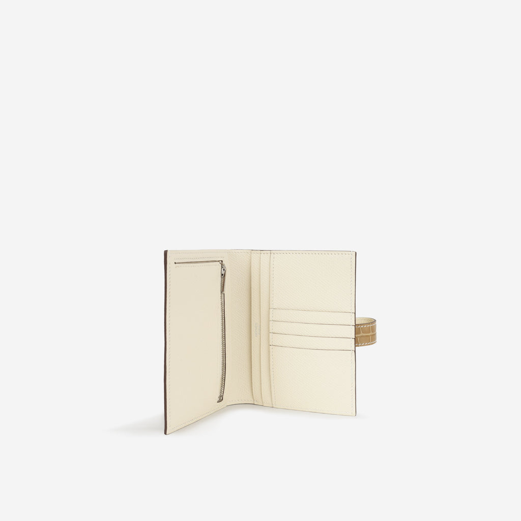 Hermès Bearn Compact Wallet - Nata Epsom / Beige Sable Alligator | Palladium Hardware