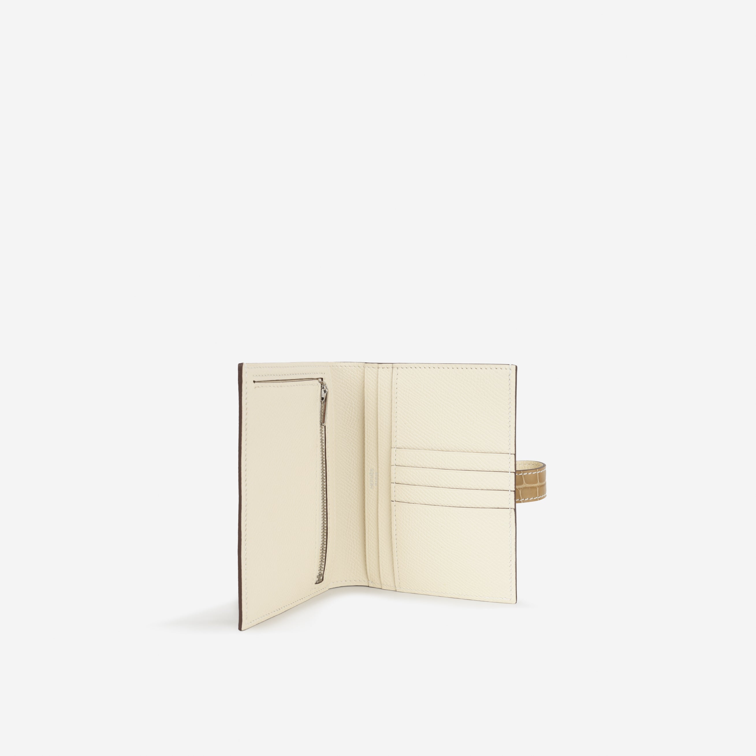 Hermès Bearn Compact Wallet - Nata Epsom / Beige Sable Alligator | Palladium Hardware