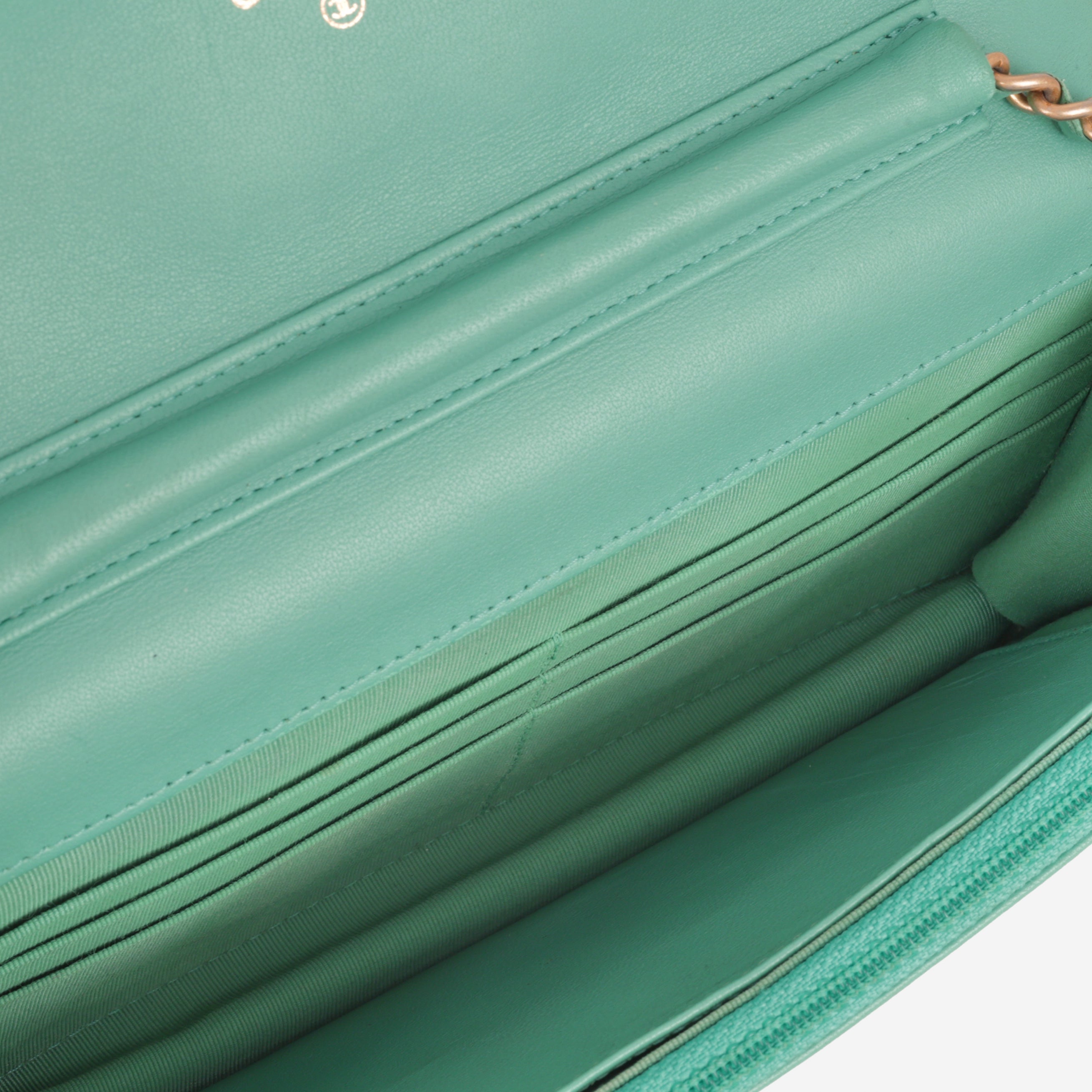 Chanel Classic Wallet on Chain - Teal Lambskin | Champagne Gold Hardware