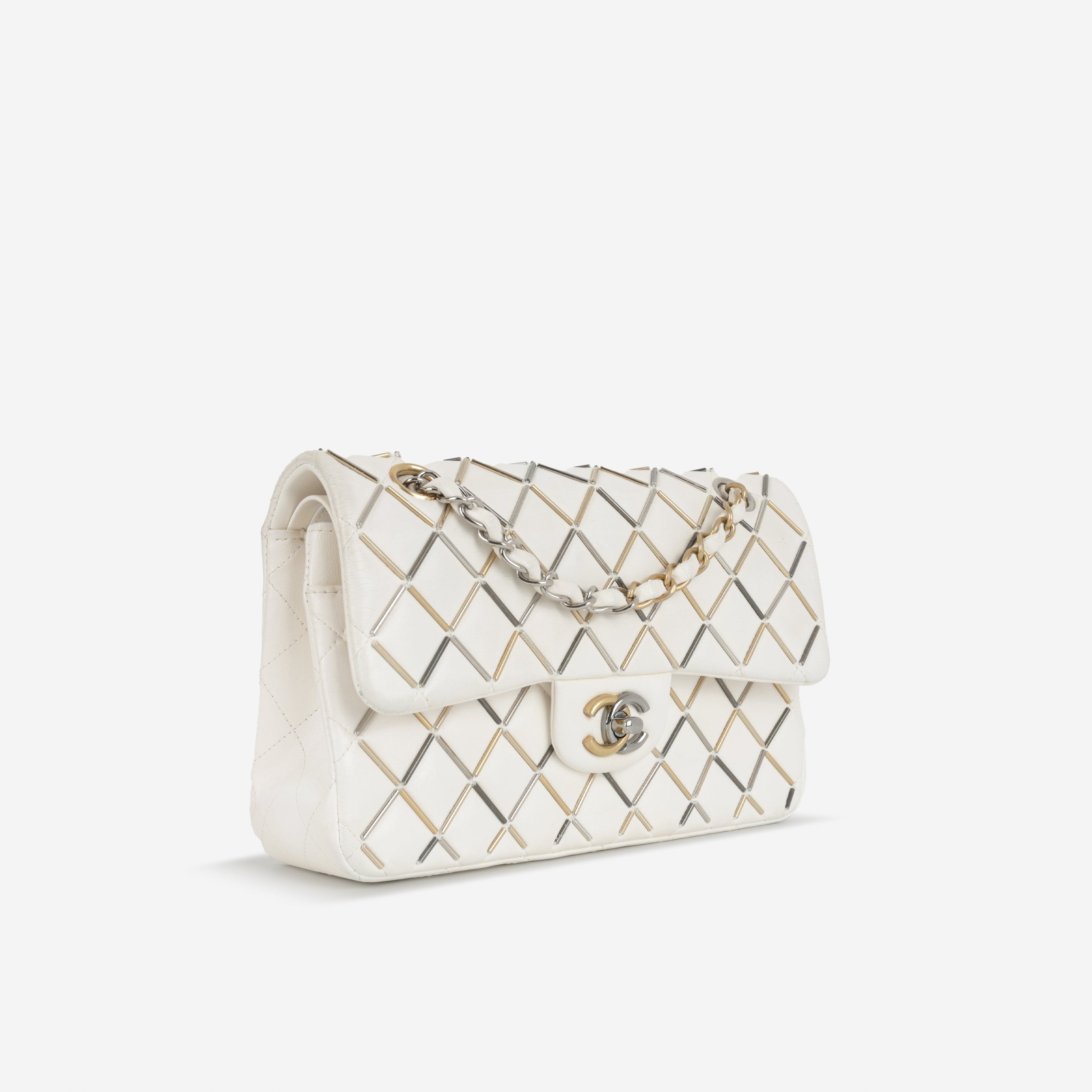 Chanel Small Matelasse Classic Flap - White Lambskin | Bi-colour Hardware