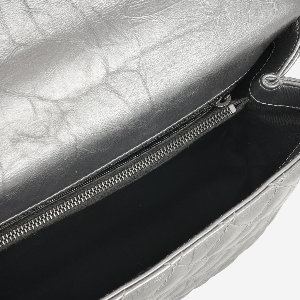 Chanel Medium Coco Handle - Silver Crumpled Calfskin | Black Hardware