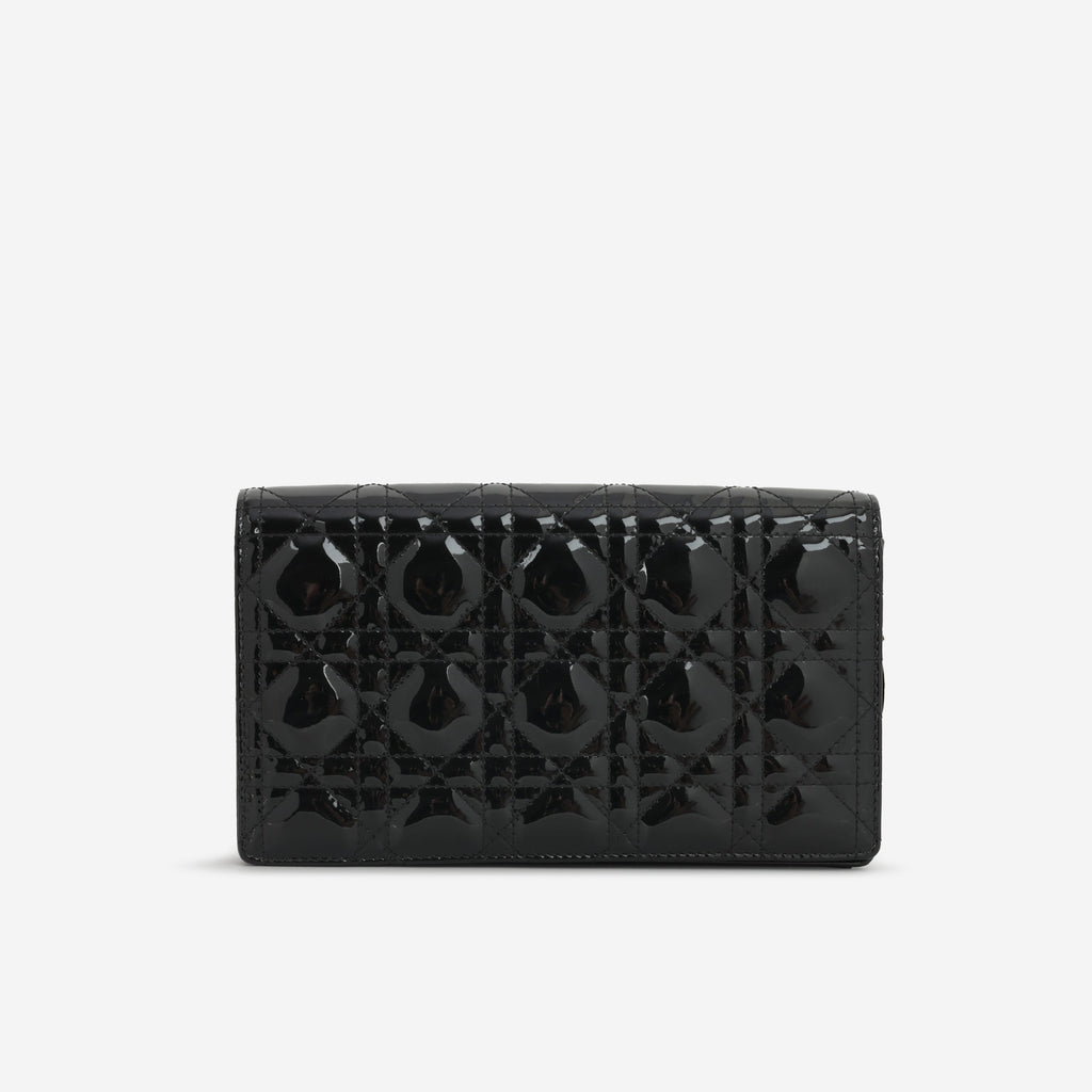 Lady Dior Pouch - Black Patent Cannage | Champagne Gold Hardware