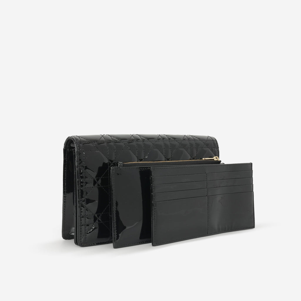 Lady Dior Pouch - Black Patent Cannage | Champagne Gold Hardware