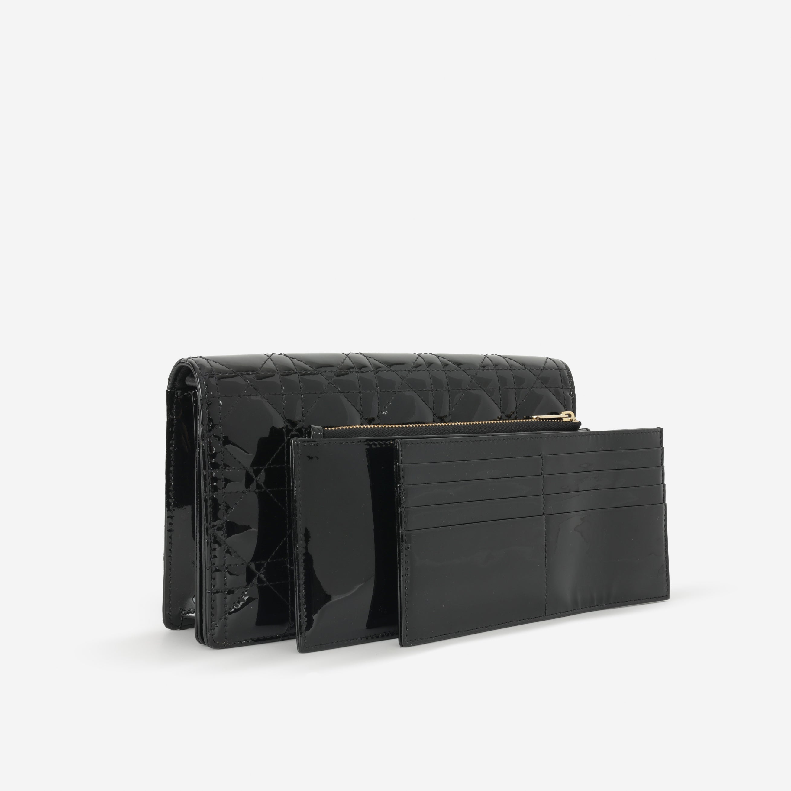 Lady Dior Pouch - Black Patent Cannage | Champagne Gold Hardware