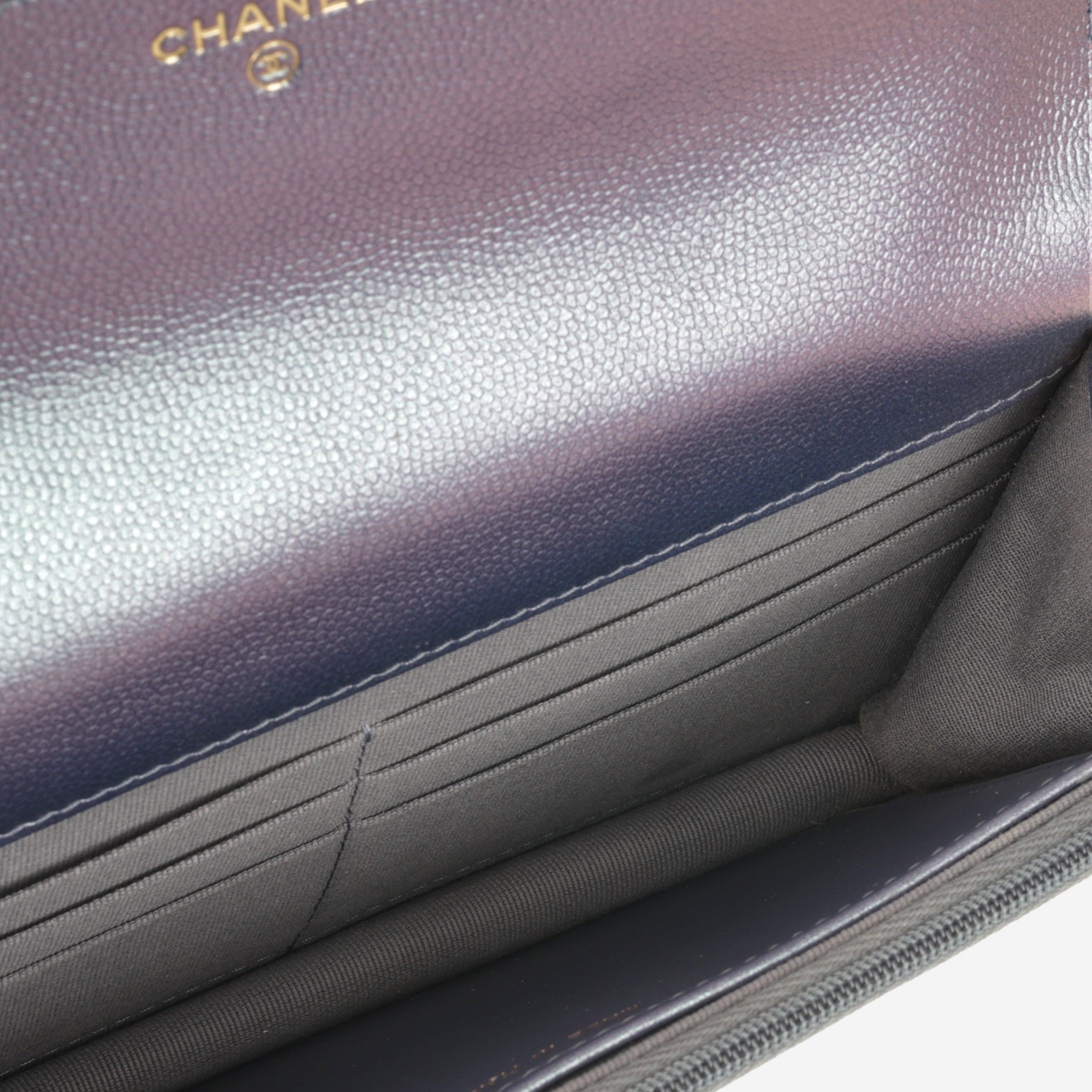 Chanel Classic Wallet on Chain - Iridescent Purple Caviar | Champagne Gold Hardware
