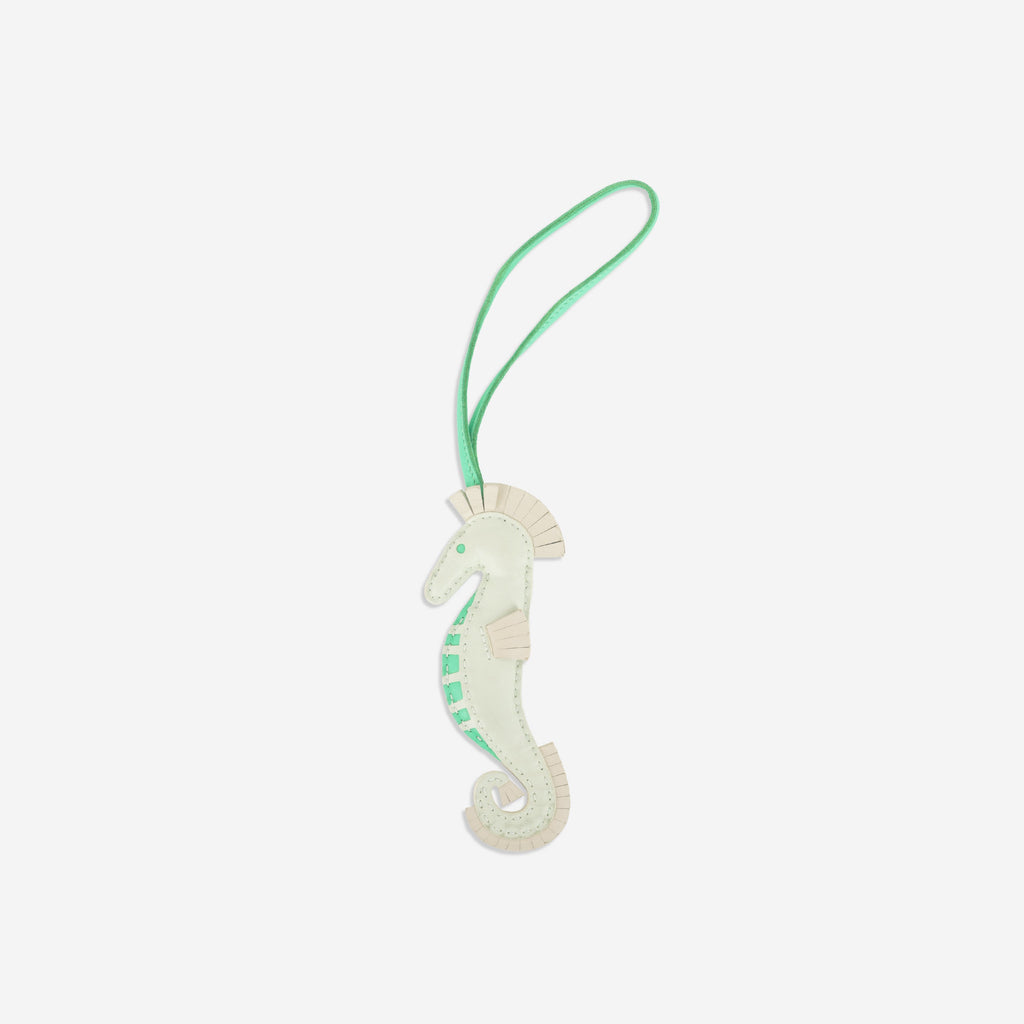 Hermès Hippo Seahorse Charm - Vert Fizz/Craie/Vert Comics Agneau