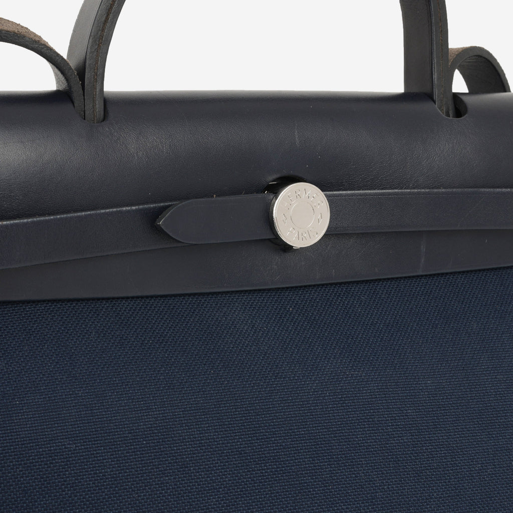 Hermès Herbag 31 - Blue Marine Canvas / Rouge H Trim | Palladium Hardware