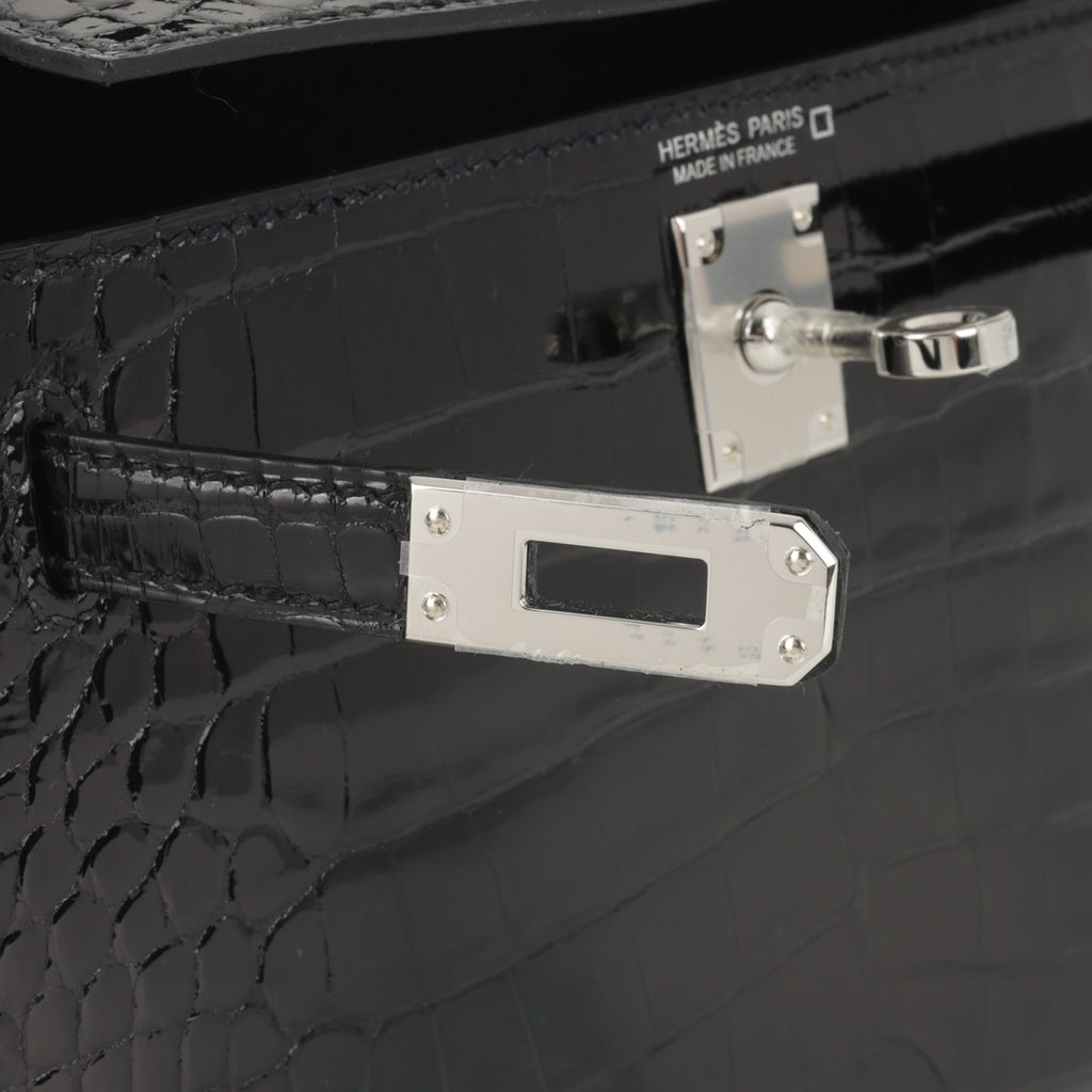 Hermès Mini Kelly - Black Shiny Alligator | Palladium Hardware