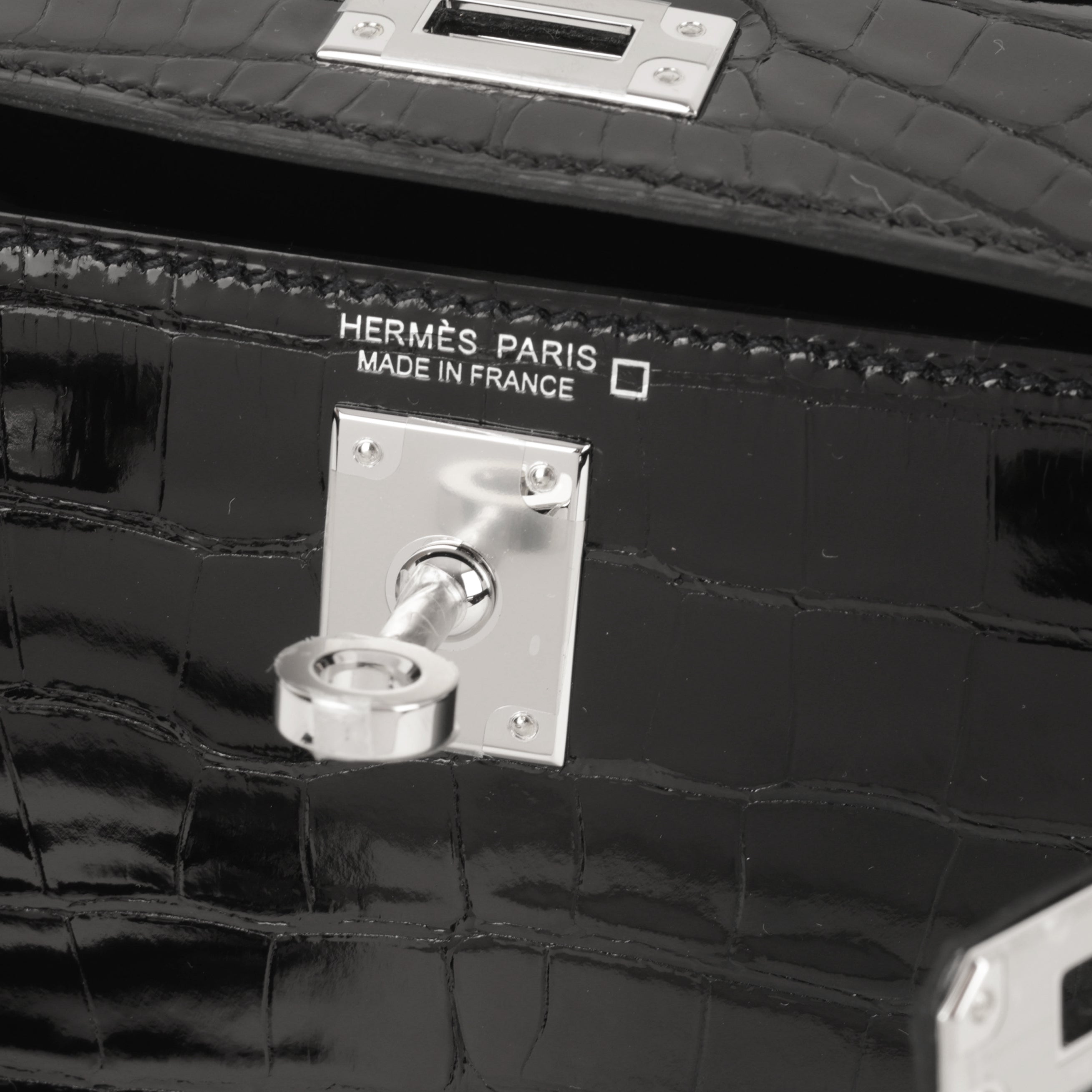 Hermès Mini Kelly - Black Shiny Alligator | Palladium Hardware