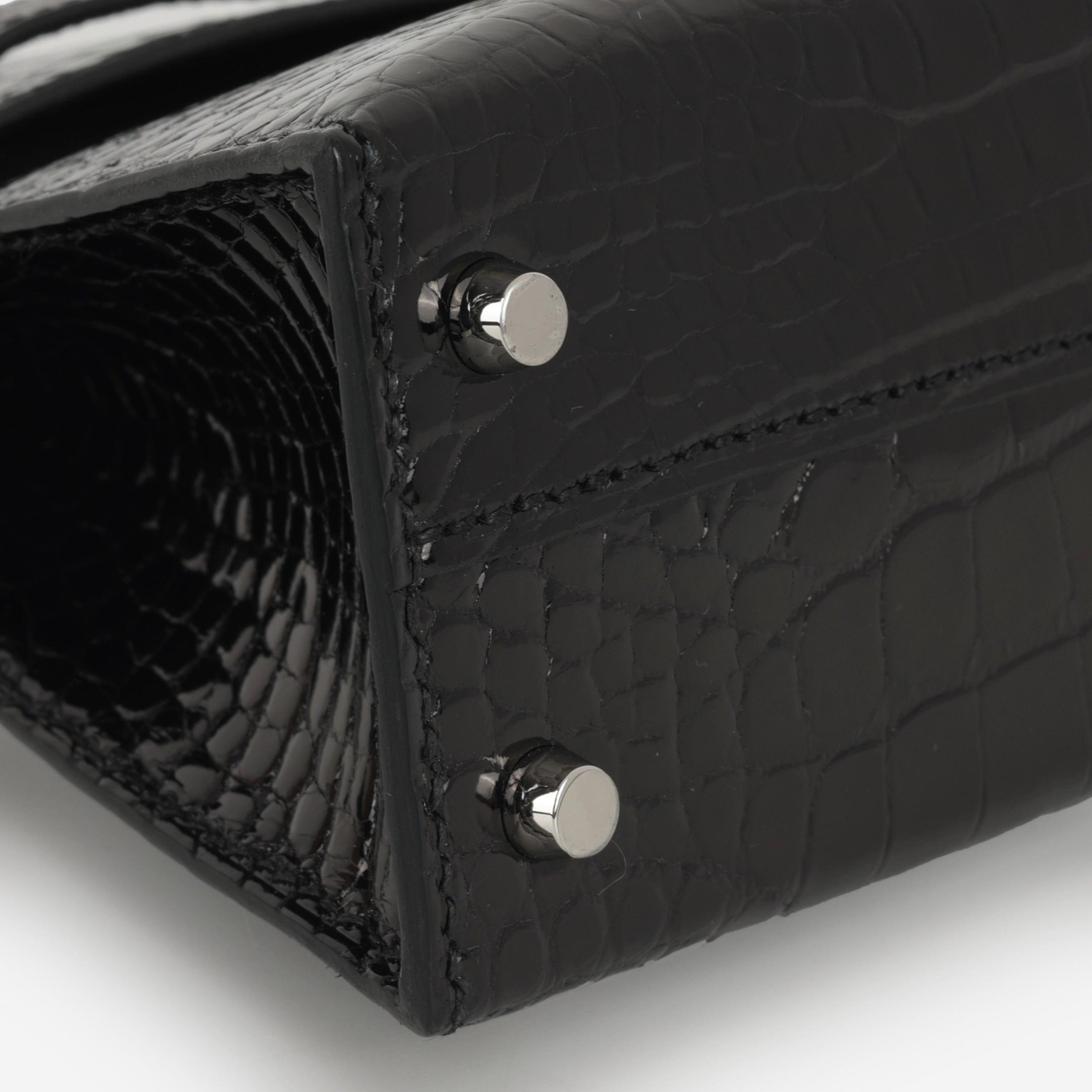 Hermès Mini Kelly - Black Shiny Alligator | Palladium Hardware