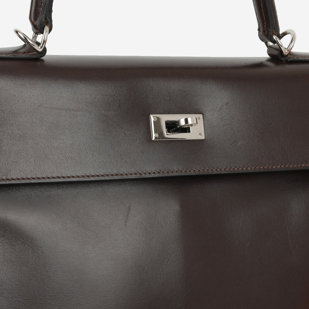 Hermès Kelly 35 - Ebene Box Calf Retourne | Palladium Hardware