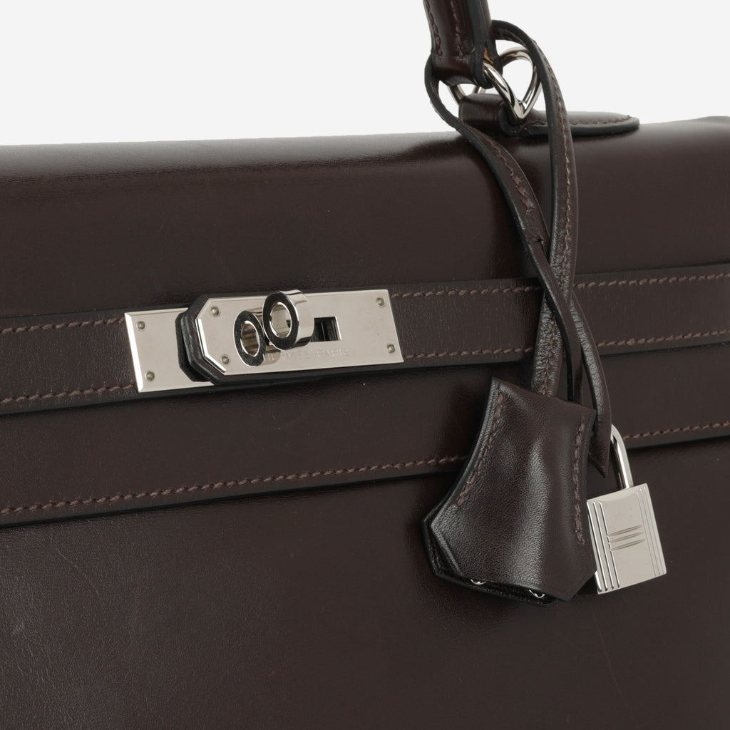 Hermès Kelly 35 - Ebene Box Calf Retourne | Palladium Hardware