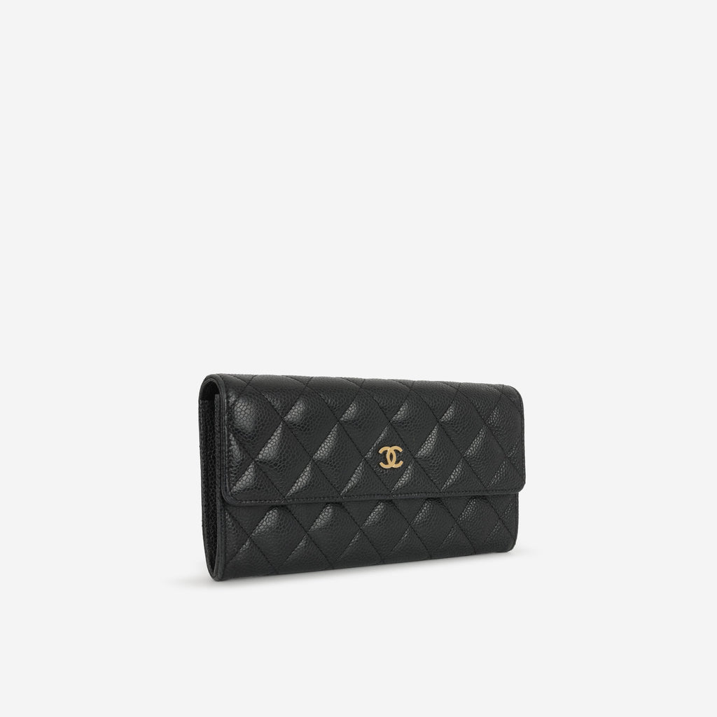 Chanel Long Classic Flap Wallet - Black Caviar | Gold Hardware