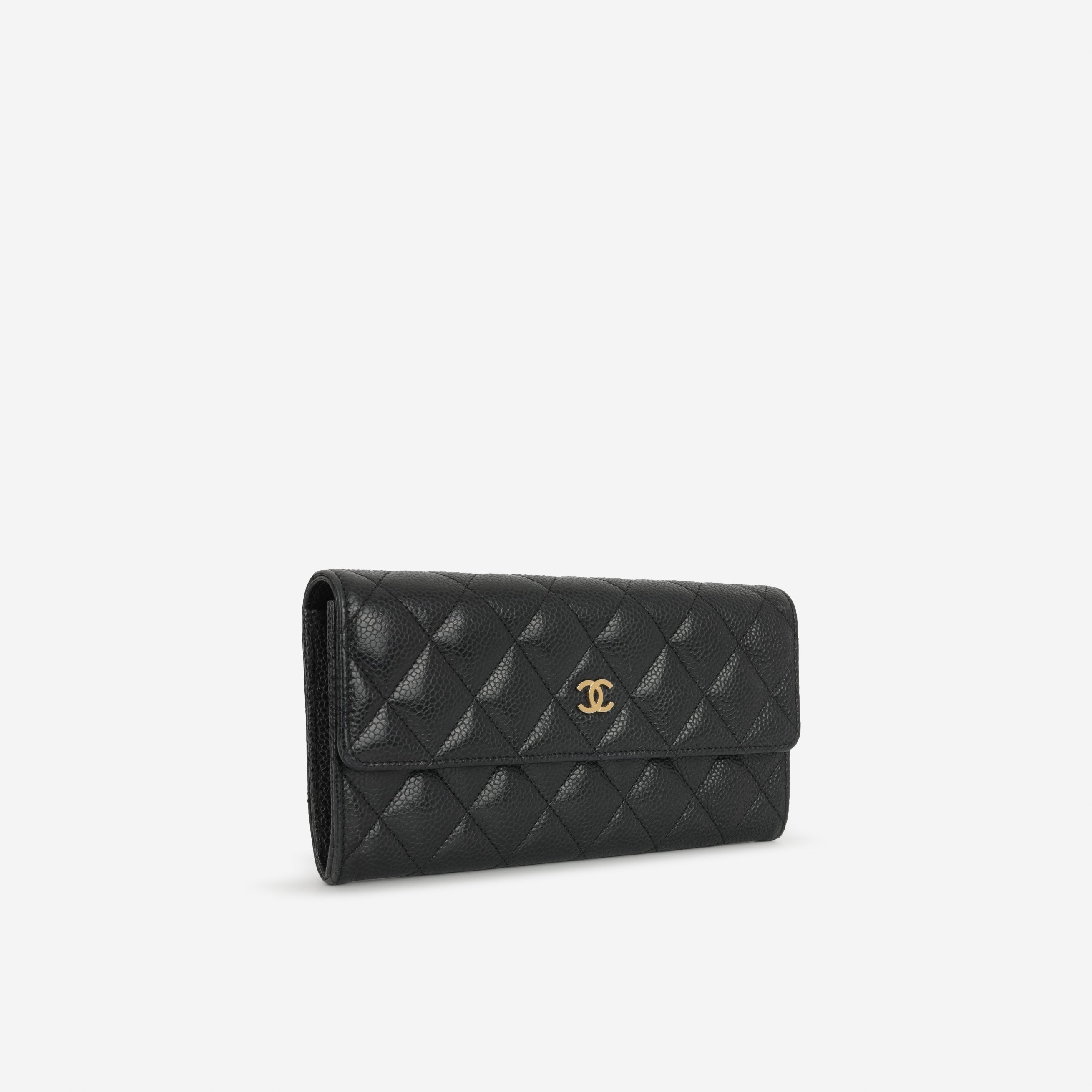 Chanel Long Classic Flap Wallet - Black Caviar | Gold Hardware